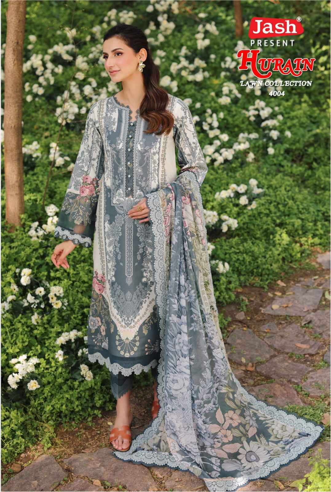 JASH HURAIN VOL-4 PURE LOWN COTTON DRESS MATERIAL AT WHOLESALE PRICE ( 6 PCS CATALOGUE )