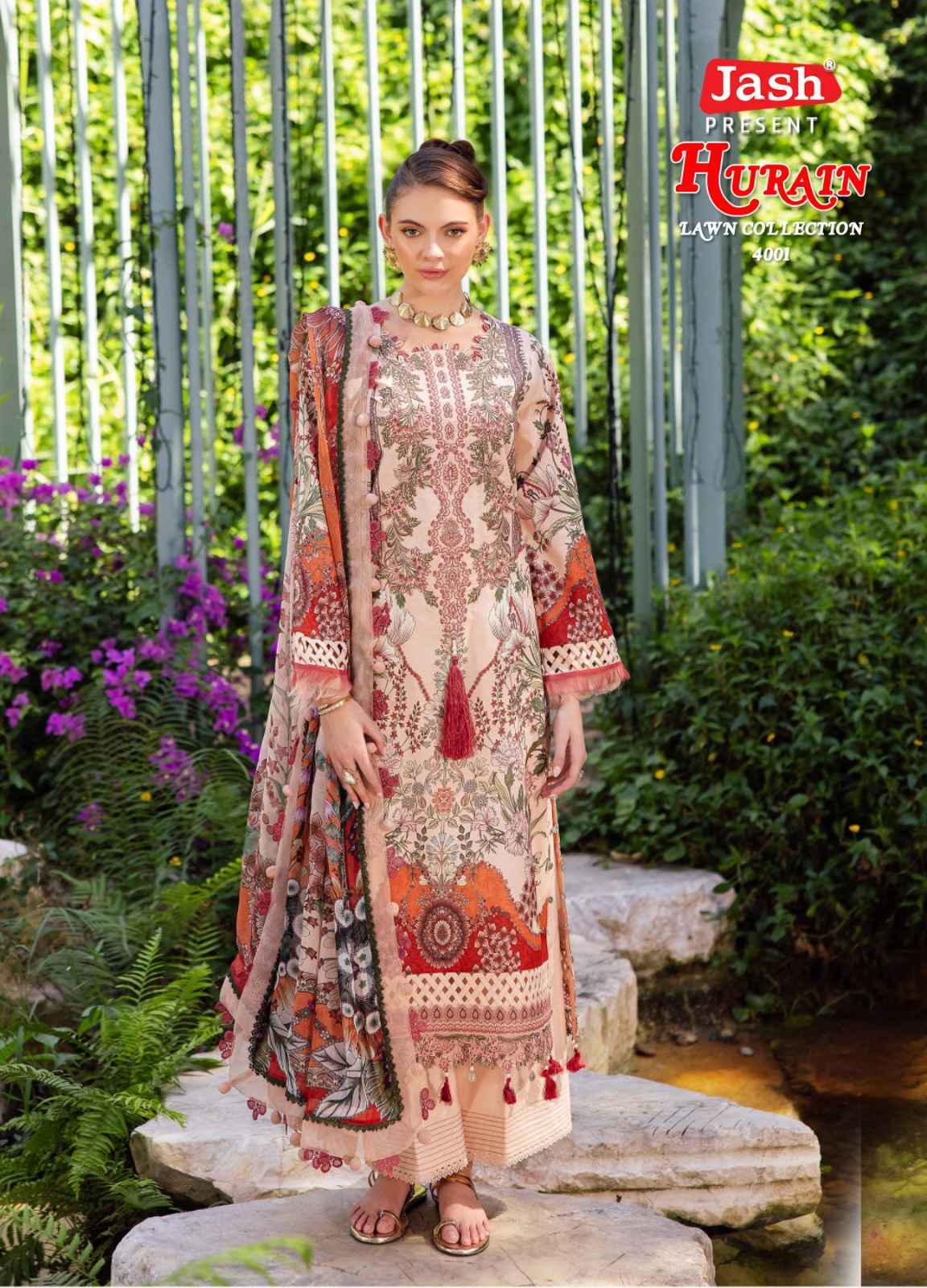 JASH HURAIN VOL-4 PURE LOWN COTTON DRESS MATERIAL AT WHOLESALE PRICE ( 6 PCS CATALOGUE )