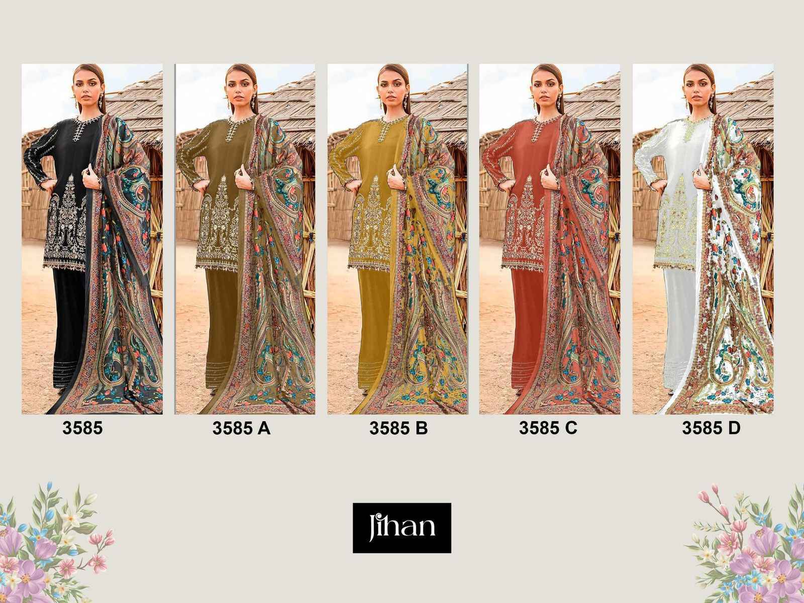 Jihan 3585 Rayon Cotton Suits New Catalog Wholesale Price ( 5 pcs Catalogue )
