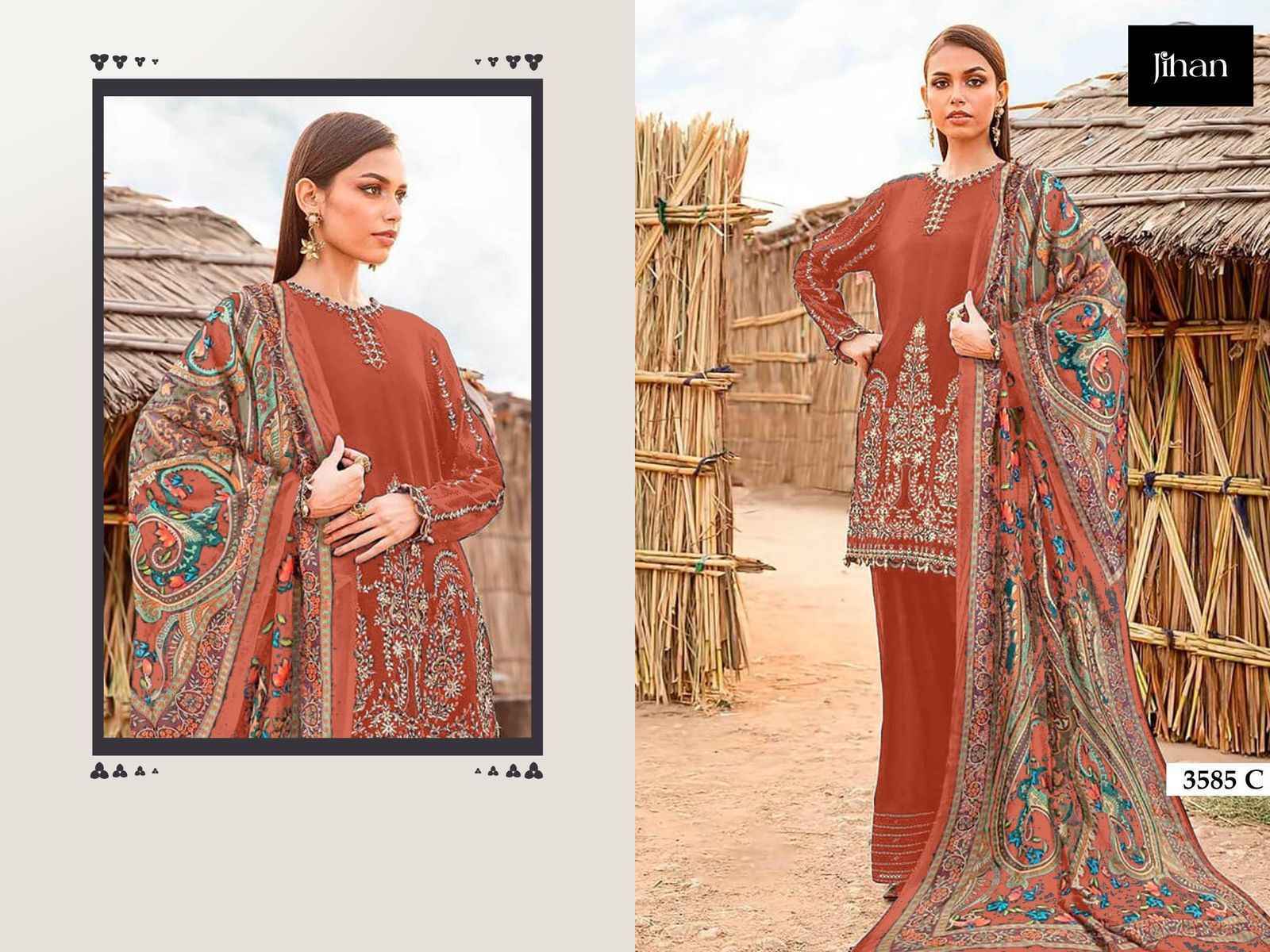 Jihan 3585 Rayon Cotton Suits New Catalog Wholesale Price ( 5 pcs Catalogue )