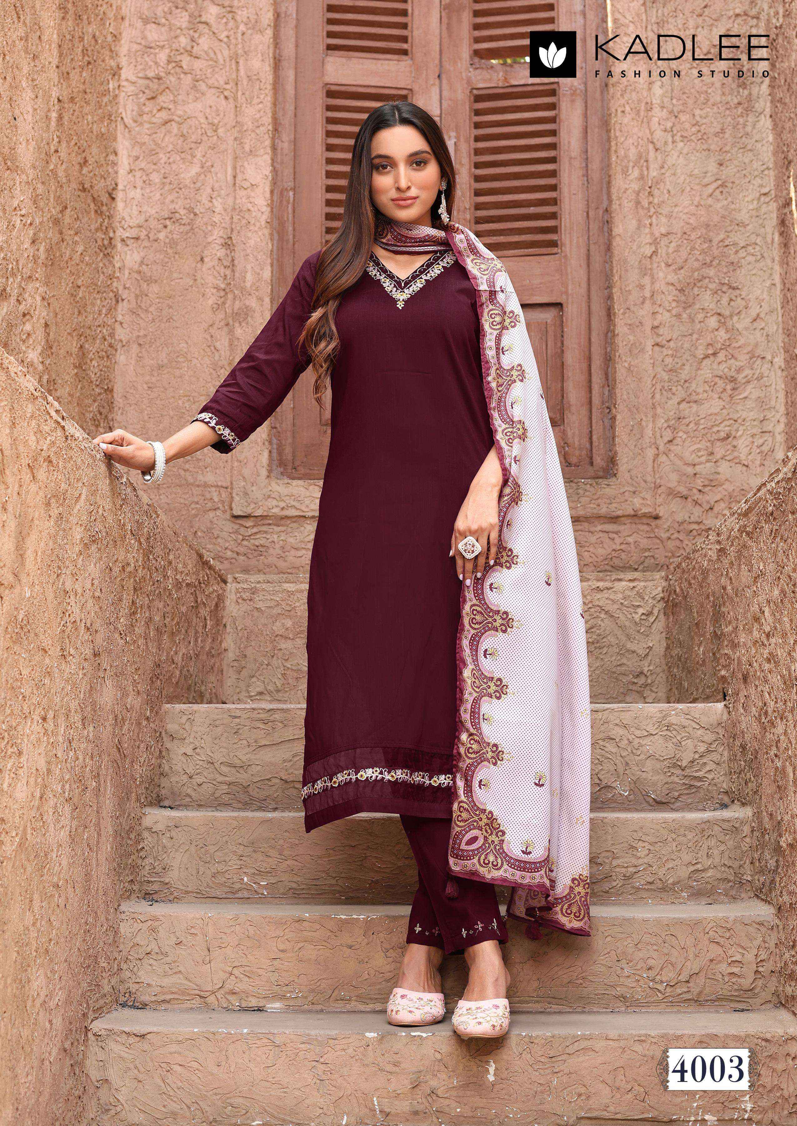 KADLEE FASHION NAKASHI COTTON FANCY WORKS LADIES KURTI COMBO SET ( 4 PCS CATALOG )