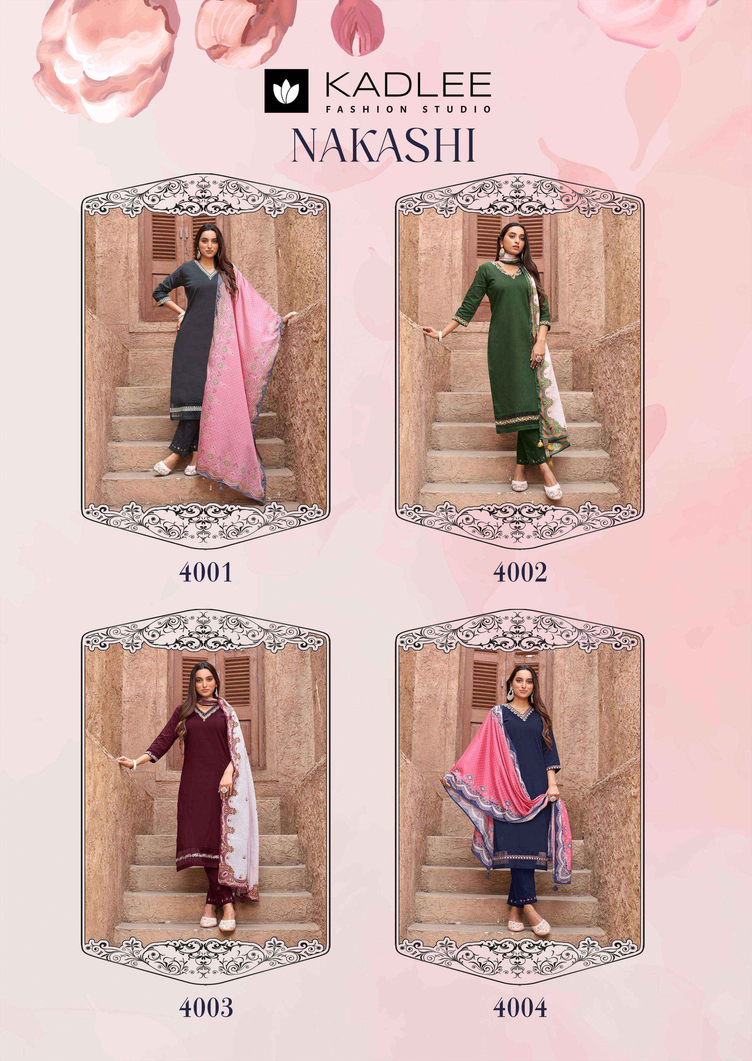 KADLEE FASHION NAKASHI COTTON FANCY WORKS LADIES KURTI COMBO SET ( 4 PCS CATALOG )