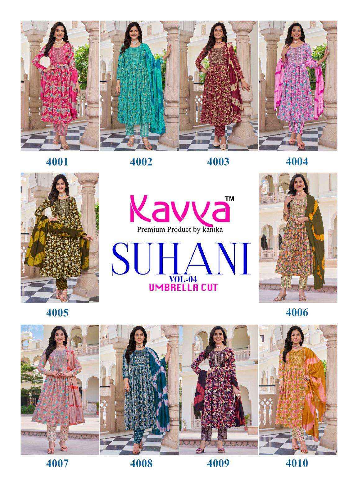KAVYA SUHANI KAVYA SUHANI VOL 4 VISCOSE PRINT FANCY KURTI SET WHOLESALE RATE  ( 10 PCS CATALOG )