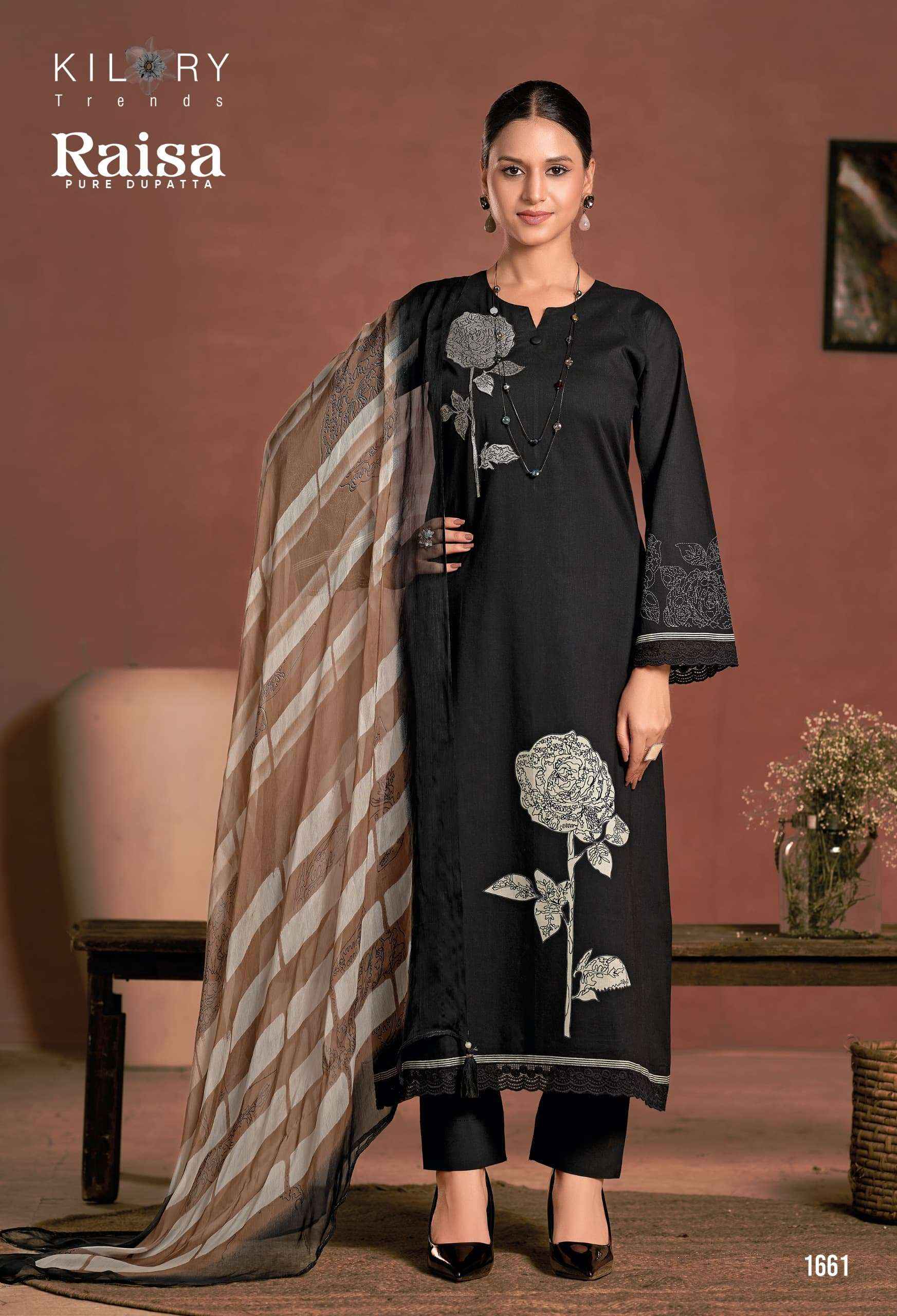 KILORY TRENDS RAISA LAWN COTTON PRINT WITH FANCY WORK SUIT WHOLESALE WHOLESALE RATE ( 3 PCS CATALOG )