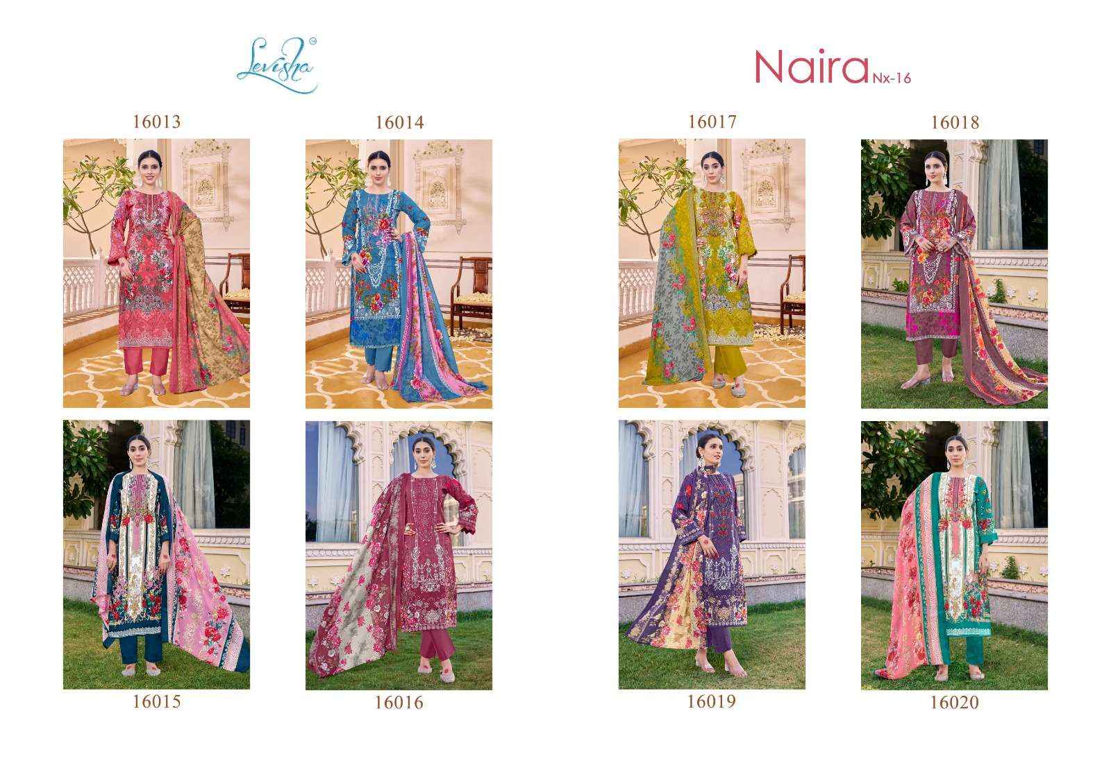 LEVISHA NAIRA NX VOL 16 COTTON DIGITAL PRINT WITH FANCY WORK SUIT WHOLESALE RATE ( 8 PCS CATALOG )