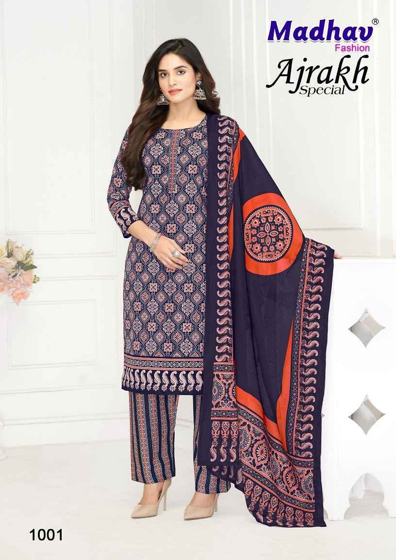 Madhav Fashion Ajrakh Special Cotton Dress Material Wholesale Textile Market (  5 pcs Catalogue )