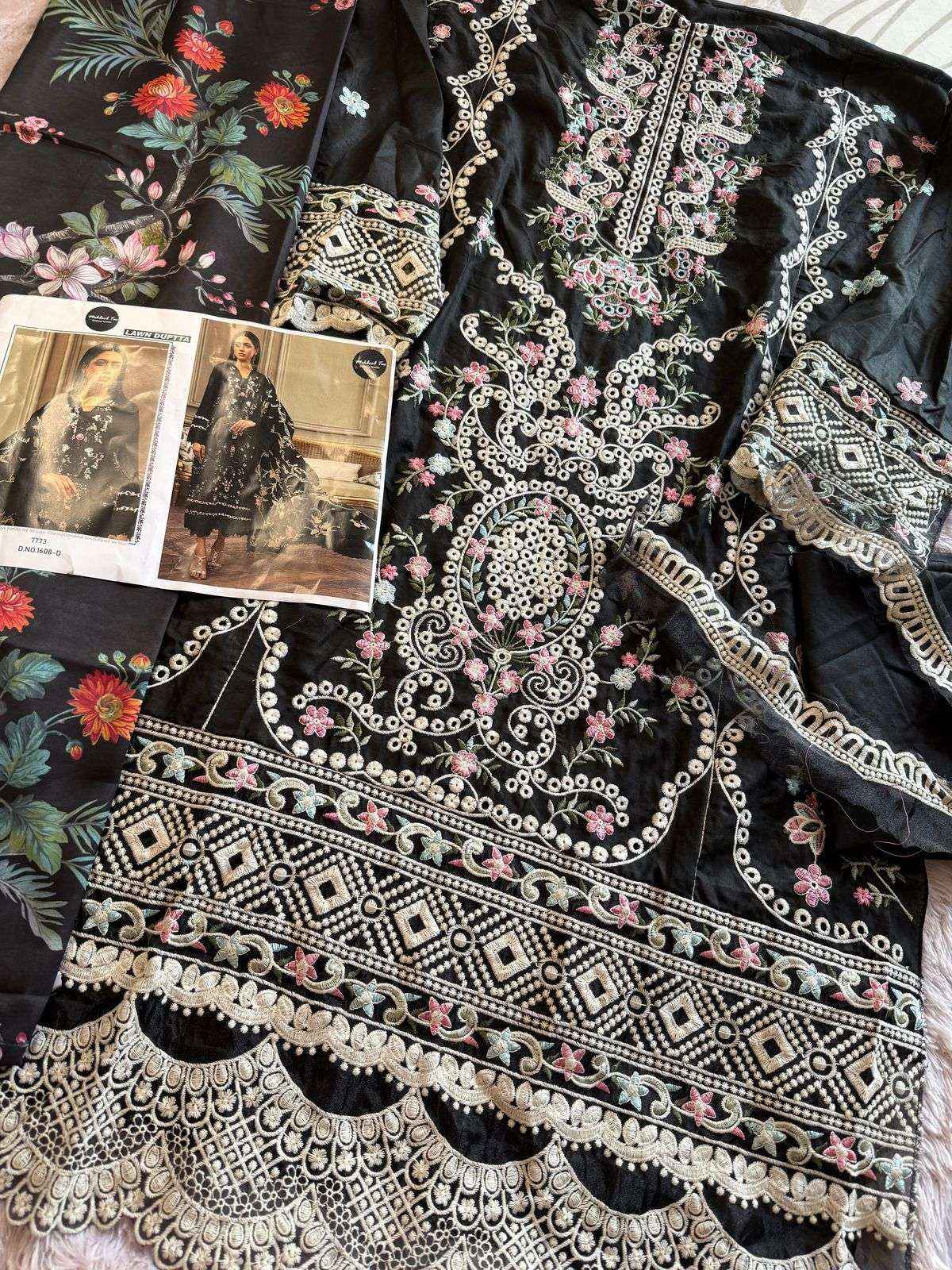 MEHBOOB TEX DESIGN NO - 1608 ABCD VISCOSE LAWN HEAVY SELF EMBROIDERED PAKISTANI SUIT WHOLESALE RATE ( 4 PCS CATALOG )
