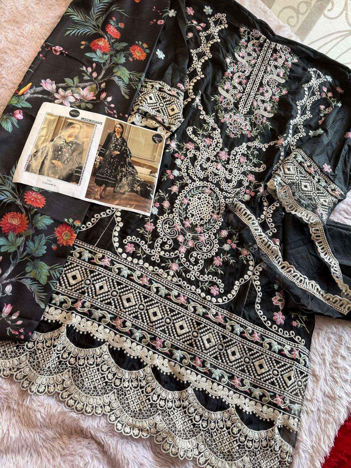 MEHBOOB TEX DESIGN NO - 1608 ABCD VISCOSE LAWN HEAVY SELF EMBROIDERED PAKISTANI SUIT WHOLESALE RATE ( 4 PCS CATALOG )