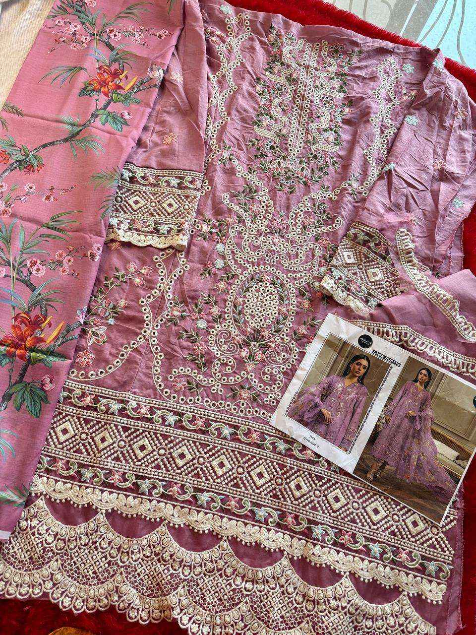 MEHBOOB TEX DESIGN NO - 1608 ABCD VISCOSE LAWN HEAVY SELF EMBROIDERED PAKISTANI SUIT WHOLESALE RATE ( 4 PCS CATALOG )