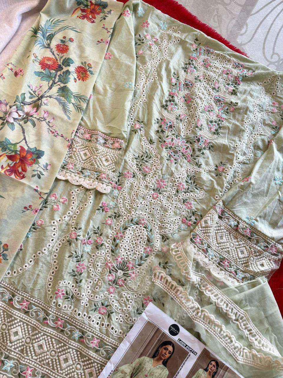 MEHBOOB TEX DESIGN NO - 1608 ABCD VISCOSE LAWN HEAVY SELF EMBROIDERED PAKISTANI SUIT WHOLESALE RATE ( 4 PCS CATALOG )