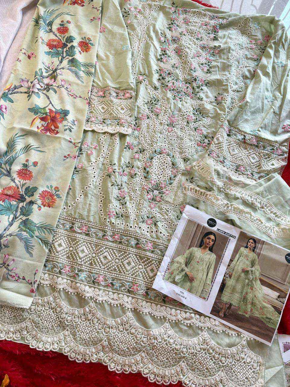 MEHBOOB TEX DESIGN NO - 1608 ABCD VISCOSE LAWN HEAVY SELF EMBROIDERED PAKISTANI SUIT WHOLESALE RATE ( 4 PCS CATALOG )