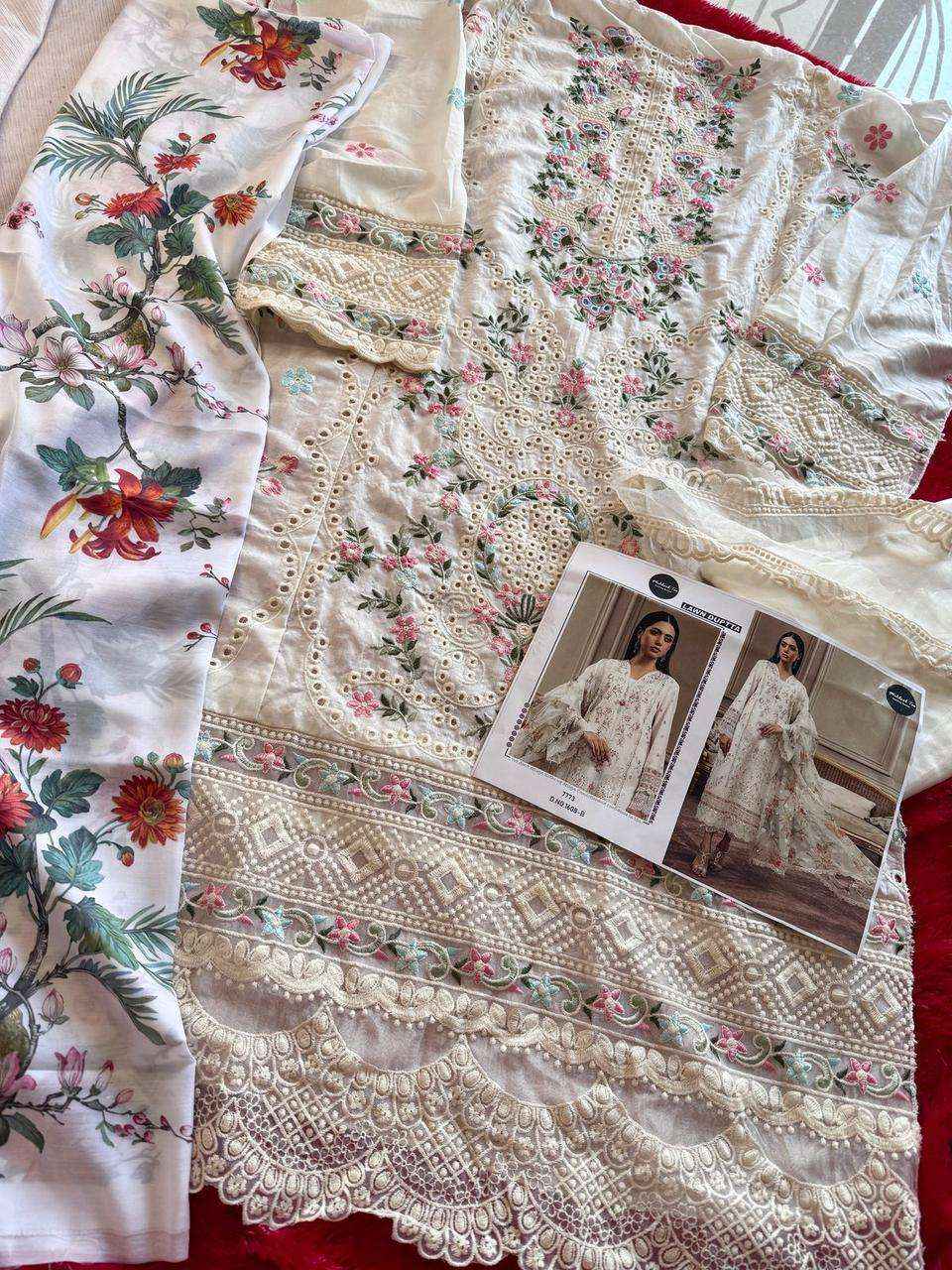MEHBOOB TEX DESIGN NO - 1608 ABCD VISCOSE LAWN HEAVY SELF EMBROIDERED PAKISTANI SUIT WHOLESALE RATE ( 4 PCS CATALOG )