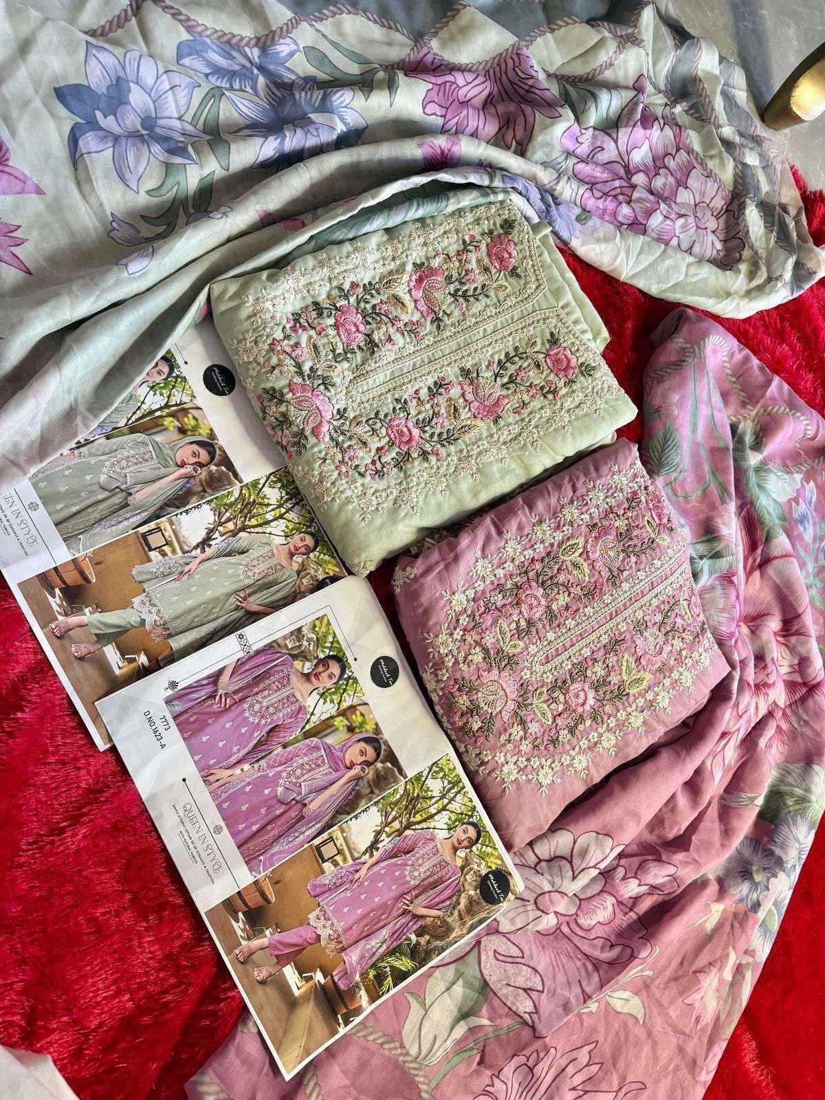 MEHBOOB TEX DESIGN NO - 1623 AB PURE COTTON PRINT HEAVY EMBROIDERED PAKISTANI SALWAR KAMEEZ WHOLESALE RATE ( 2 PCS CATALOG )