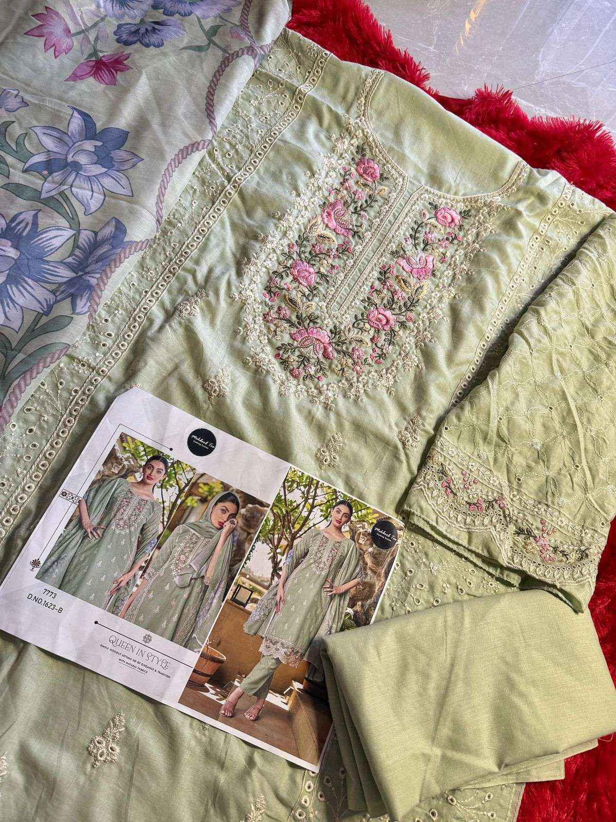 MEHBOOB TEX DESIGN NO - 1623 AB PURE COTTON PRINT HEAVY EMBROIDERED PAKISTANI SALWAR KAMEEZ WHOLESALE RATE ( 2 PCS CATALOG )