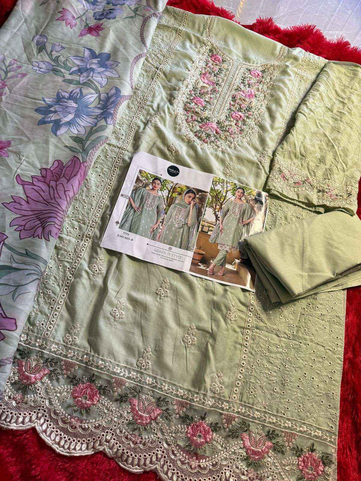 MEHBOOB TEX DESIGN NO - 1623 AB PURE COTTON PRINT HEAVY EMBROIDERED PAKISTANI SALWAR KAMEEZ WHOLESALE RATE ( 2 PCS CATALOG )