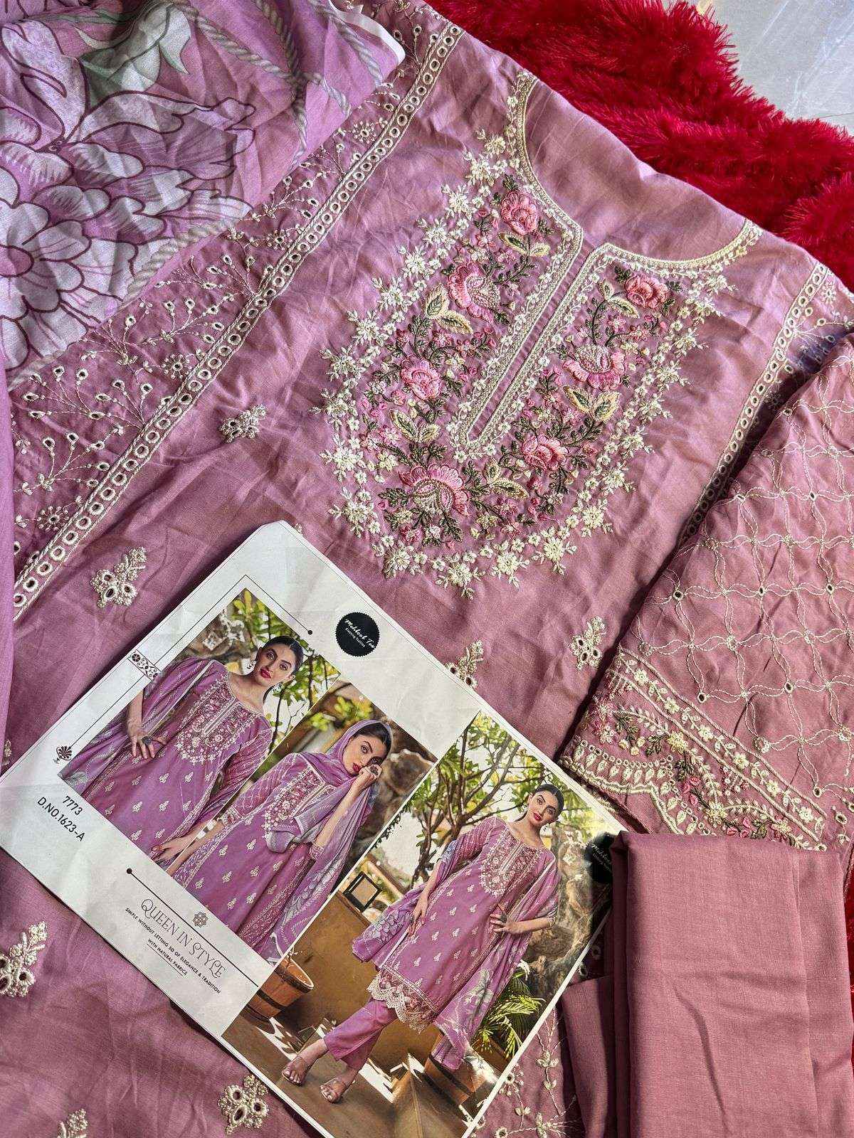 MEHBOOB TEX DESIGN NO - 1623 AB PURE COTTON PRINT HEAVY EMBROIDERED PAKISTANI SALWAR KAMEEZ WHOLESALE RATE ( 2 PCS CATALOG )