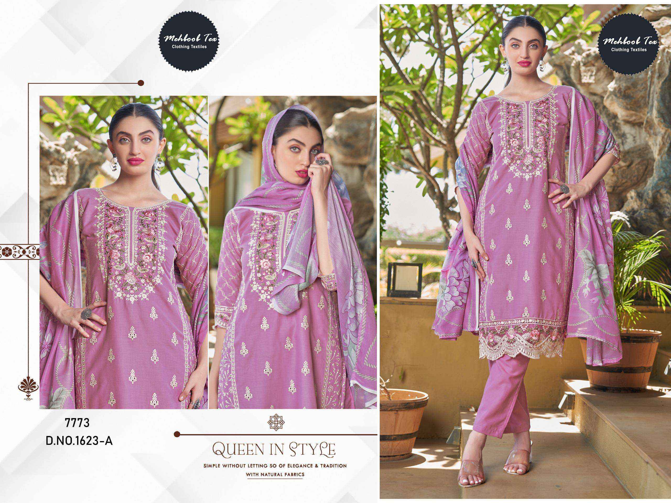 MEHBOOB TEX DESIGN NO - 1623 AB PURE COTTON PRINT HEAVY EMBROIDERED PAKISTANI SALWAR KAMEEZ WHOLESALE RATE ( 2 PCS CATALOG )