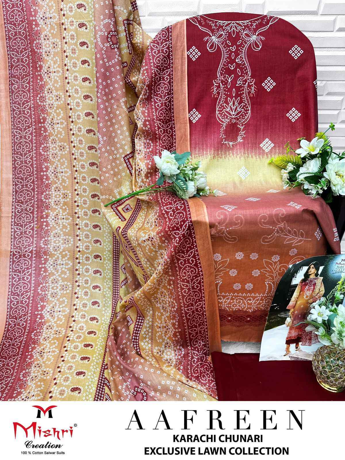MISHRI AAFREEN HEAVY PURE LAWN COTTON DRESS MATERIAL AT WHOLESALE PRICE ( 6 PCS CATALOGUE )