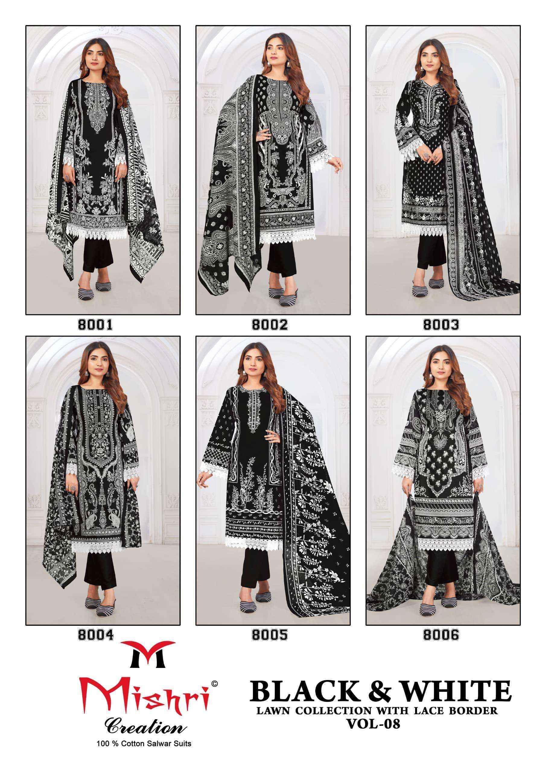 Mishri Creation Black & White Lawn Collection Vol 8 Lawn Cotton Dress Material ( 6 pcs Catalogue )