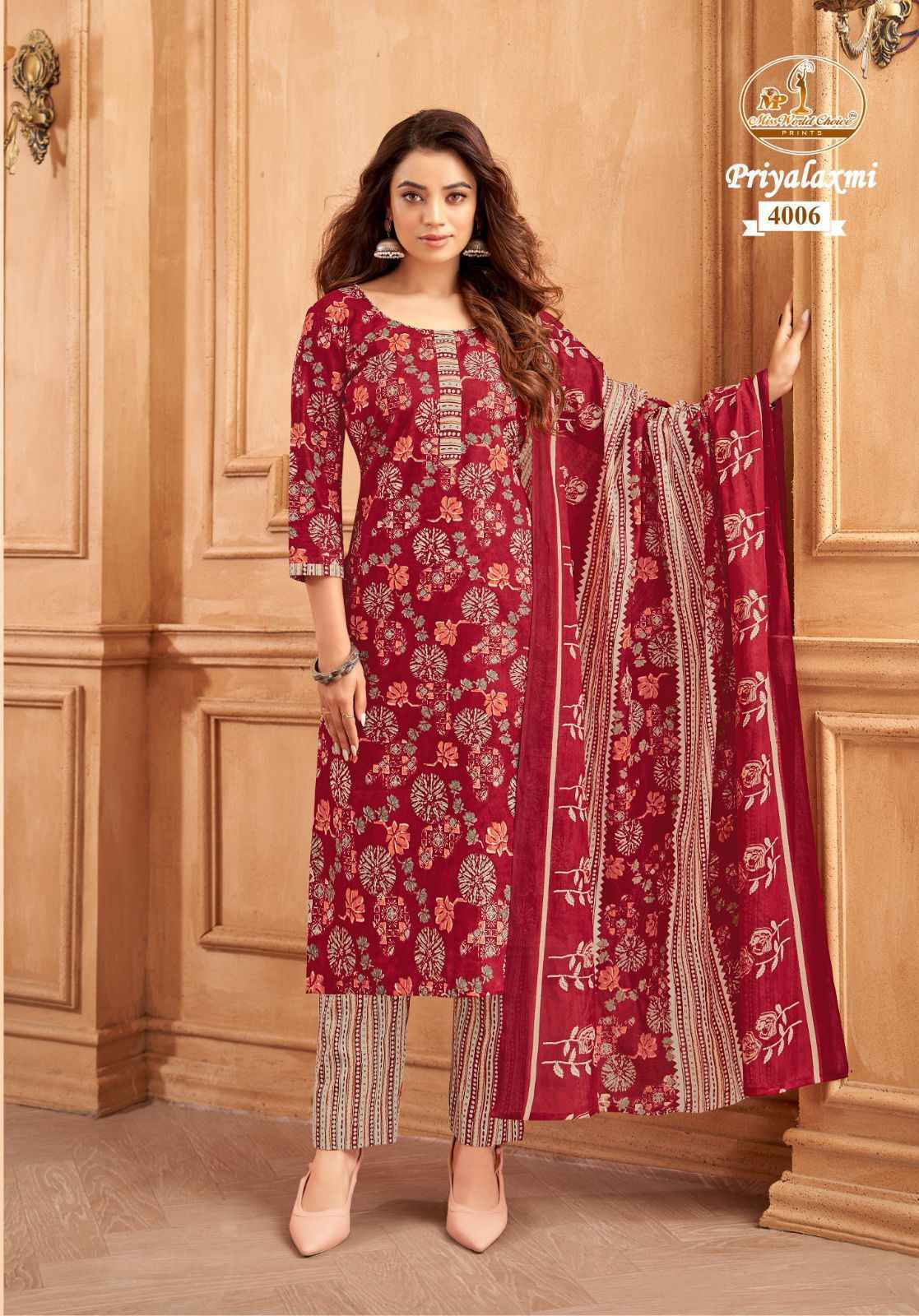 Miss World Choice Priyalaxmi Vol 4 Cotton Dress Material Wholesale Catalog ( 10 pcs Catalogue )