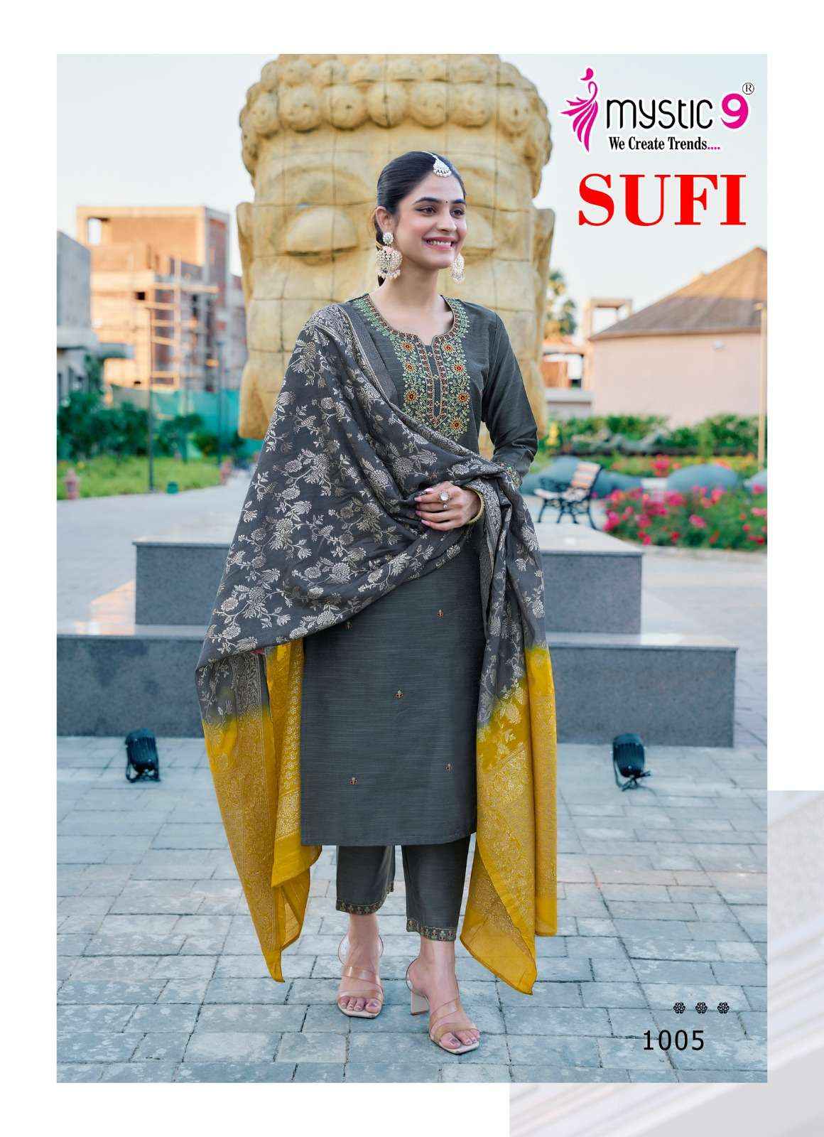MYSTIC 9 SUFI VOL 1 BANGLORE SILK FANCY EMBROIDERY READYMADE COMBO SET WHOLESALE PRICE ( 8 PCS CATALOG )