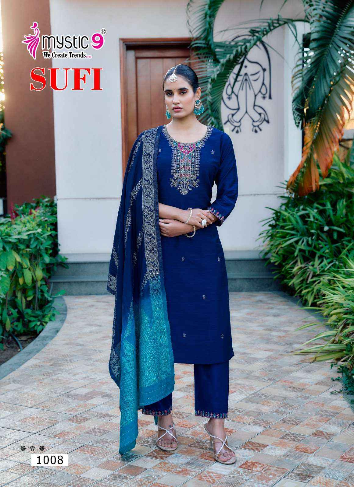 MYSTIC 9 SUFI VOL 1 BANGLORE SILK FANCY EMBROIDERY READYMADE COMBO SET WHOLESALE PRICE ( 8 PCS CATALOG )