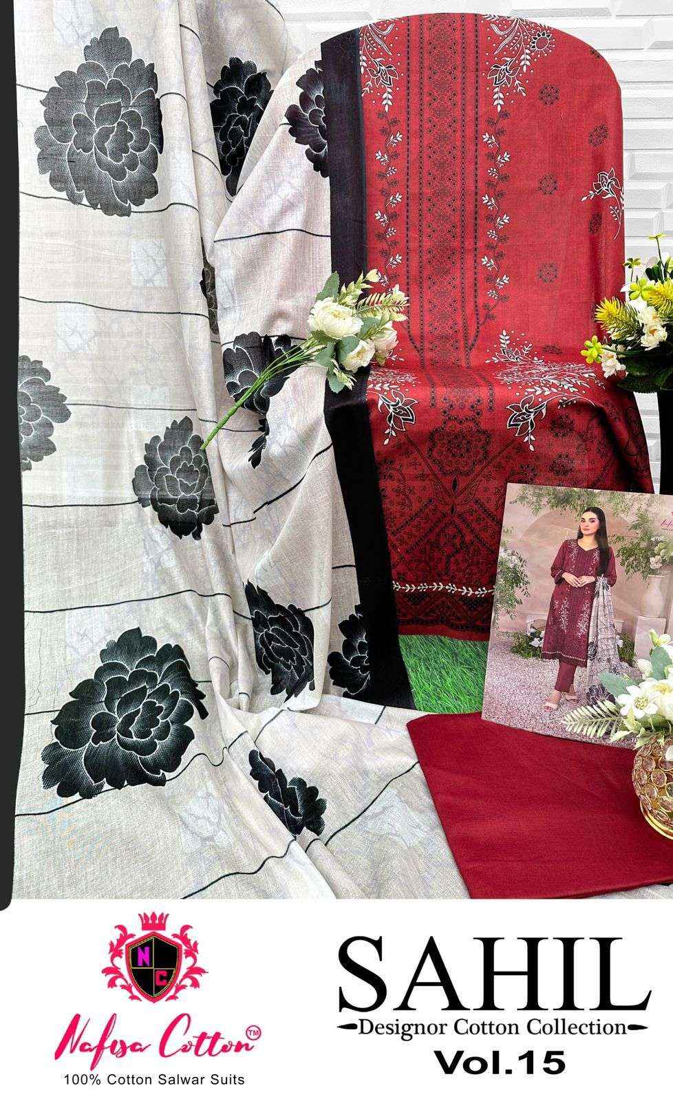 NAFISA COTTON SAHIL DESIGNER COTTON COLLECTION VOL 15 COTTON SALWAR KAMEEZ WHOLESALE RATE ( 6 PCS CATALOG )