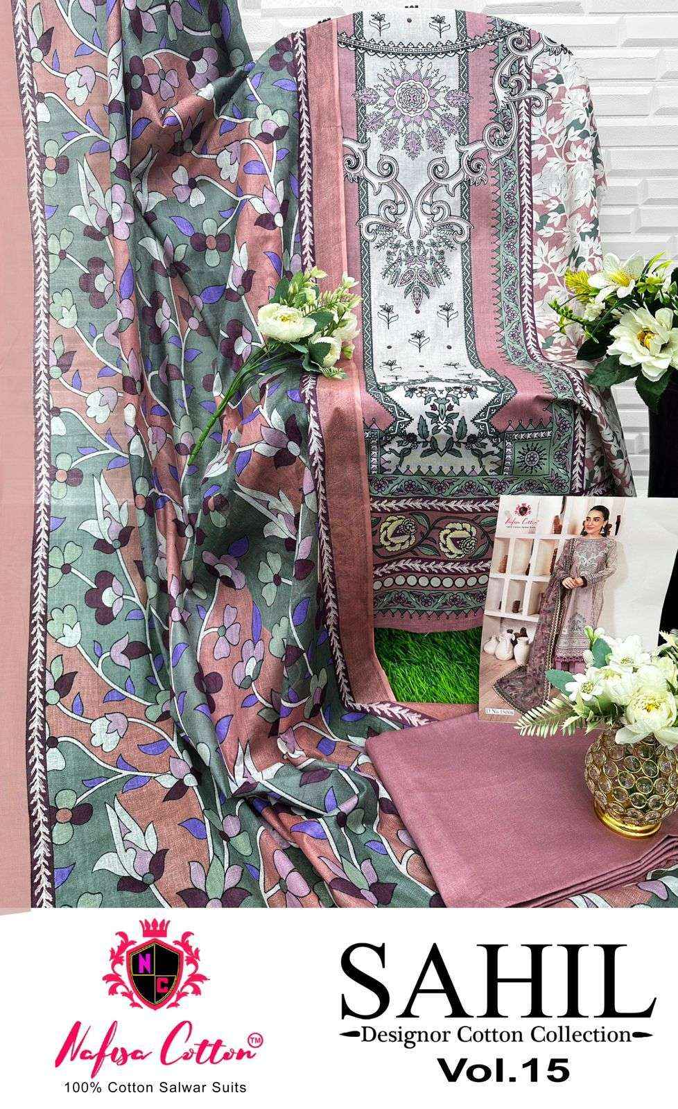 NAFISA COTTON SAHIL DESIGNER COTTON COLLECTION VOL 15 COTTON SALWAR KAMEEZ WHOLESALE RATE ( 6 PCS CATALOG )