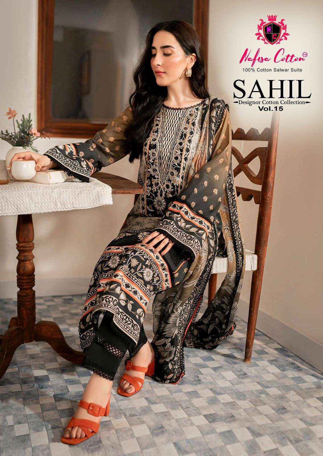 NAFISA COTTON SAHIL DESIGNER COTTON COLLECTION VOL 15 COTTON SALWAR KAMEEZ WHOLESALE RATE ( 6 PCS CATALOG )