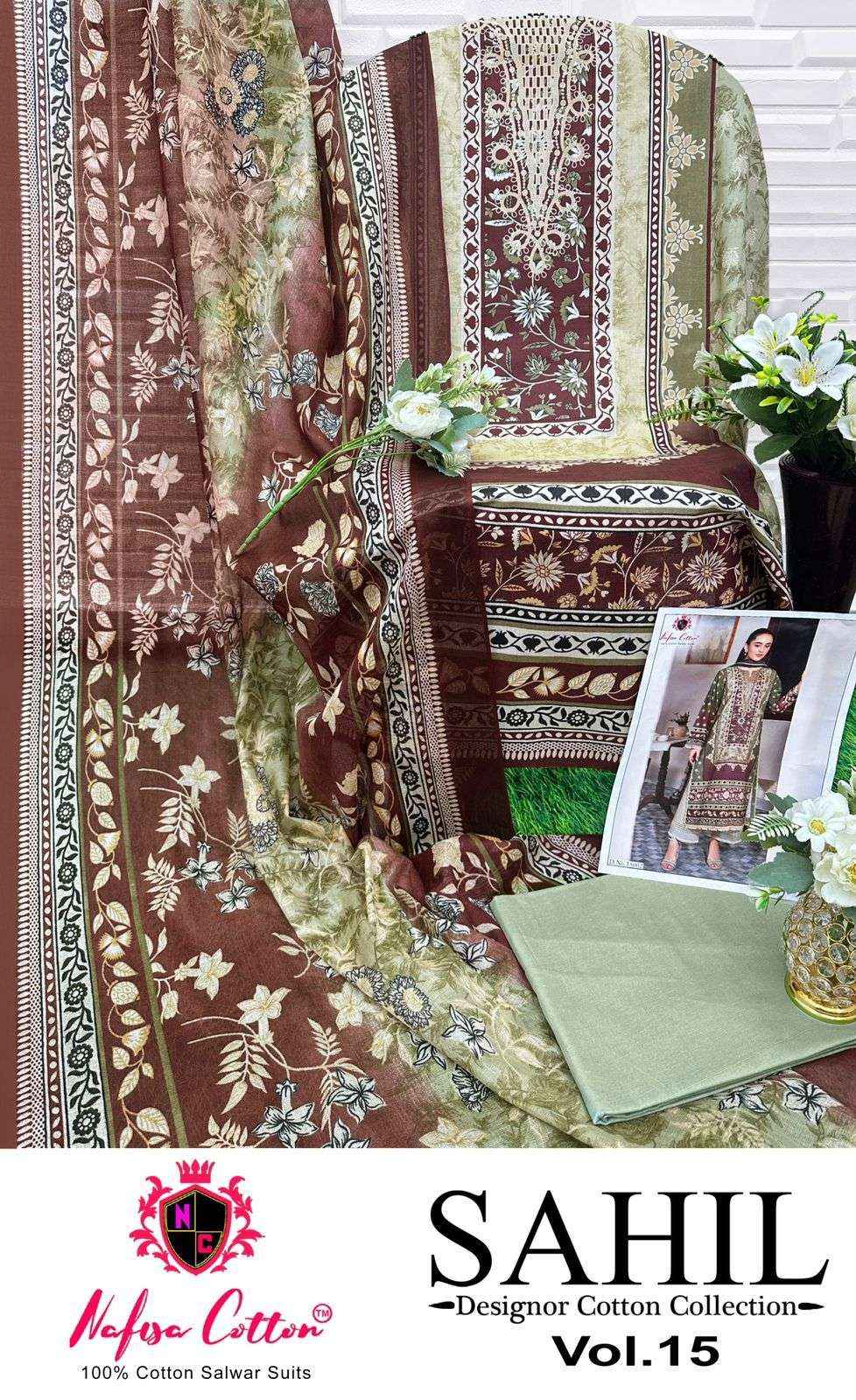 NAFISA COTTON SAHIL DESIGNER COTTON COLLECTION VOL 15 COTTON SALWAR KAMEEZ WHOLESALE RATE ( 6 PCS CATALOG )