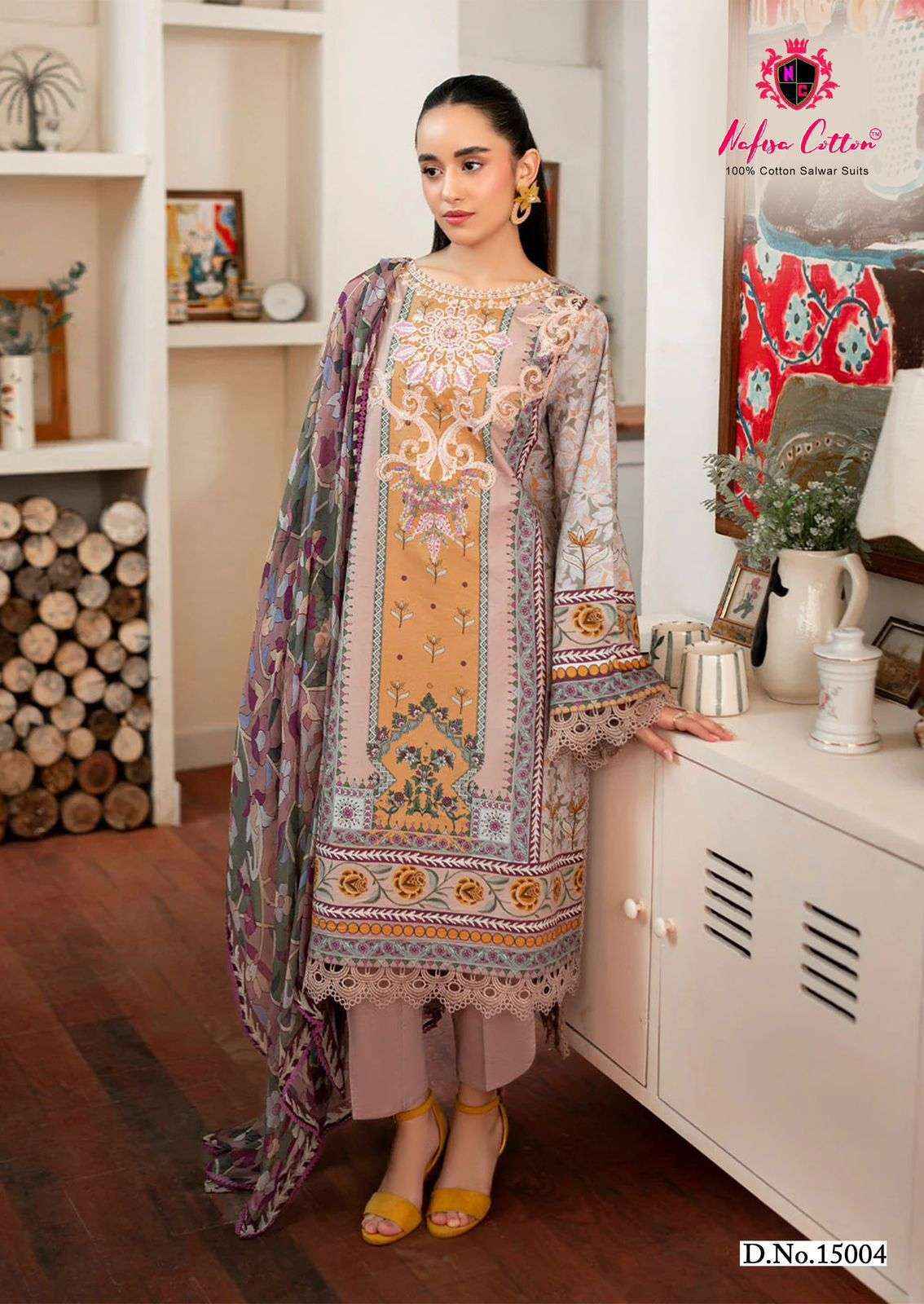 NAFISA COTTON SAHIL DESIGNER COTTON COLLECTION VOL 15 COTTON SALWAR KAMEEZ WHOLESALE RATE ( 6 PCS CATALOG )