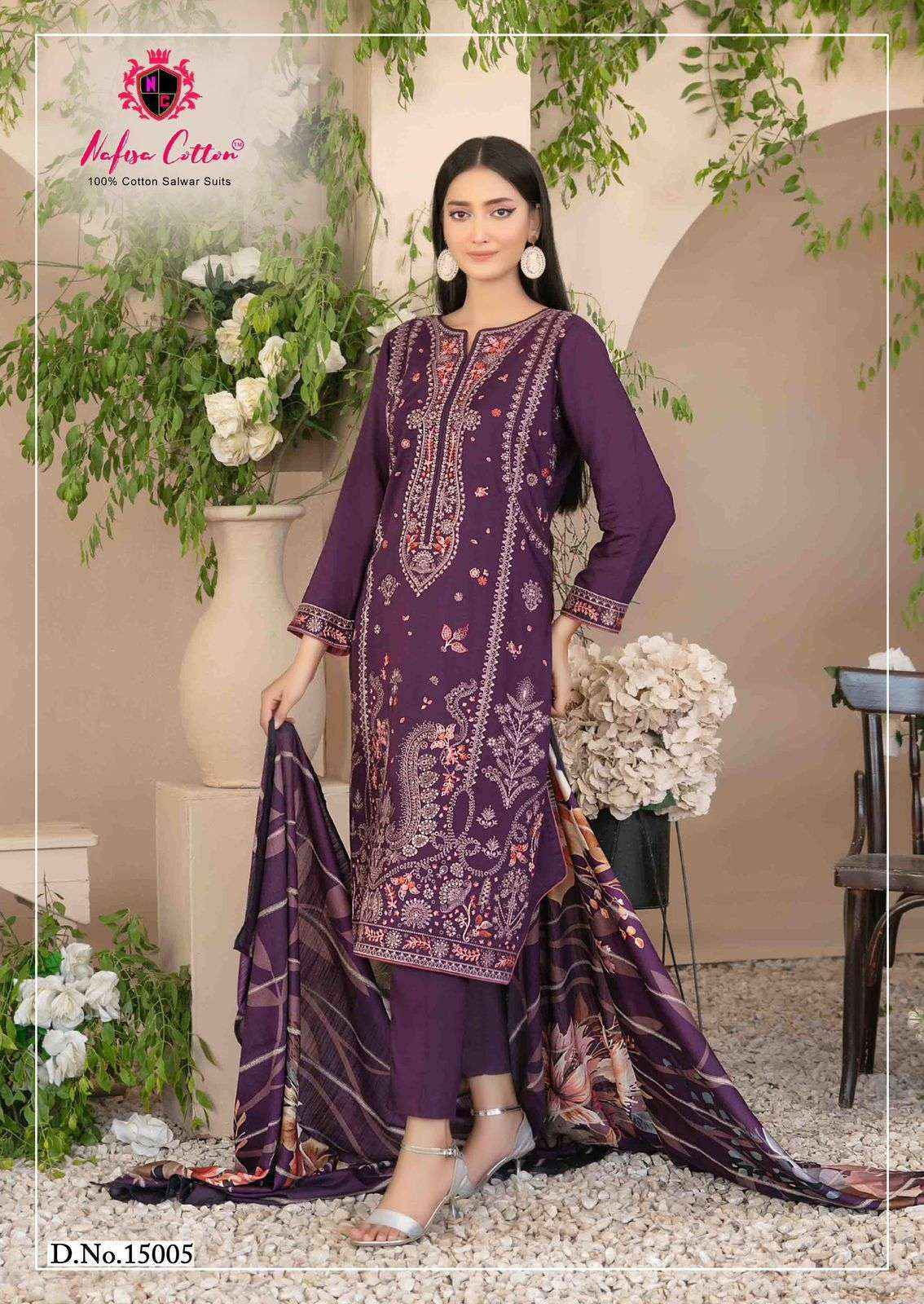 NAFISA COTTON SAHIL DESIGNER COTTON COLLECTION VOL 15 COTTON SALWAR KAMEEZ WHOLESALE RATE ( 6 PCS CATALOG )