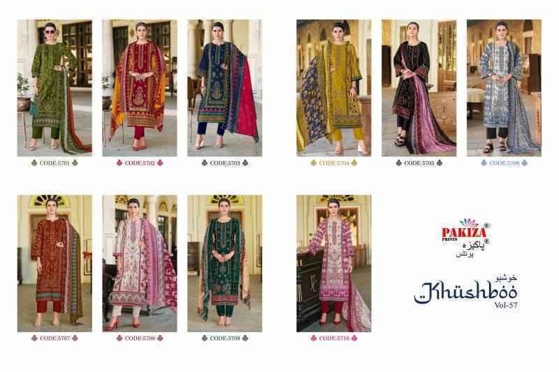 Pakiza Prints Khusboo Vol 57 Lawn Salwar Kameez Wholesale Rate ( 10 Pcs Catalog )
