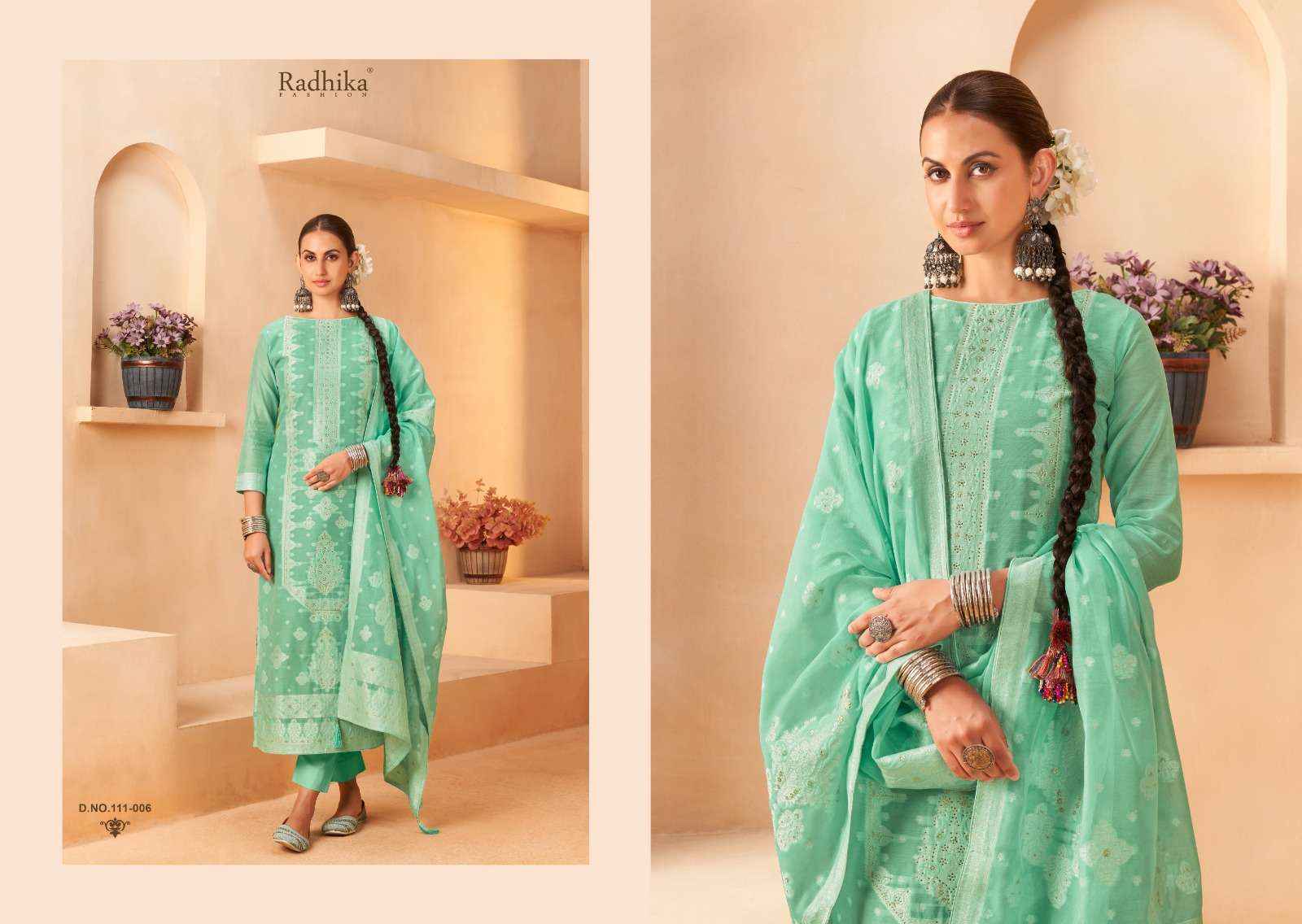 Radhika Fashion Azara Banarashi Adah Vol 5 Cotton Jacquard Dress Material Wholesale Catalog Surat ( 6 pcs Catalogue )