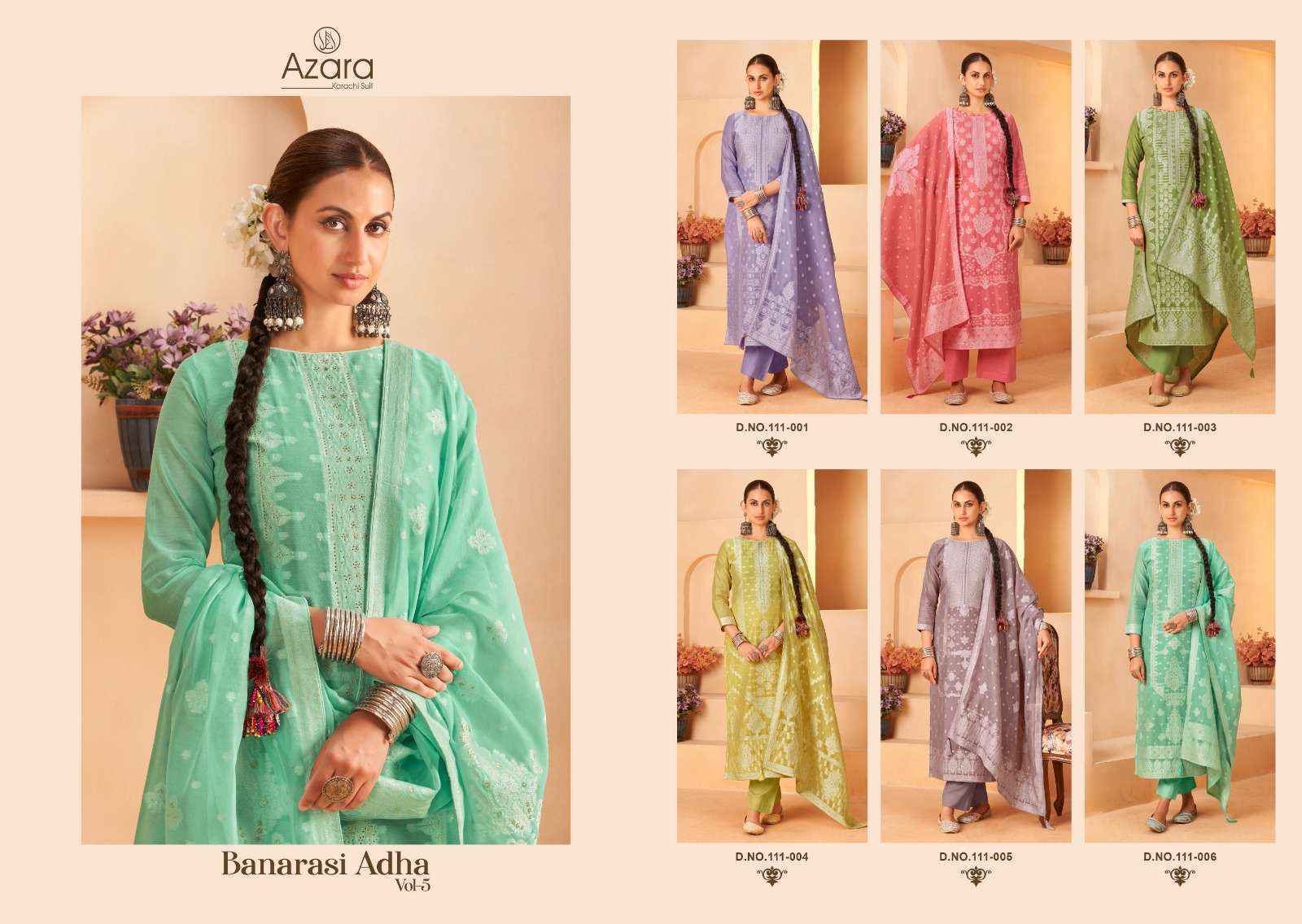Radhika Fashion Azara Banarashi Adah Vol 5 Cotton Jacquard Dress Material Wholesale Catalog Surat ( 6 pcs Catalogue )