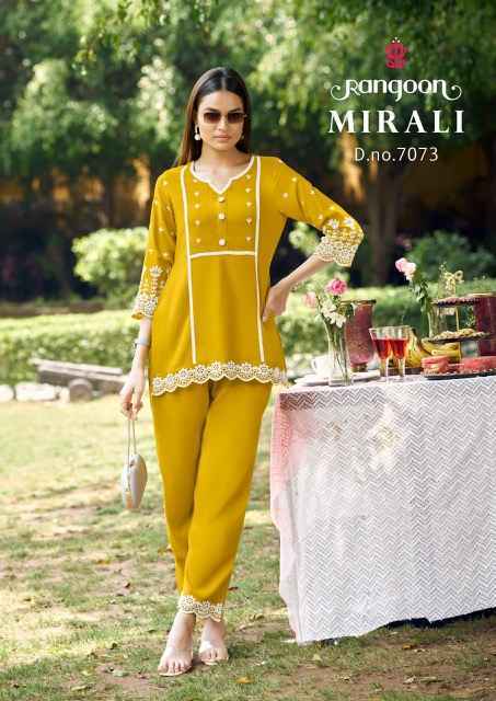 Rangoon Mirali Viscose Rayon Co Ord Set Wholesale Surat Market ( 4 pcs Catalogue )