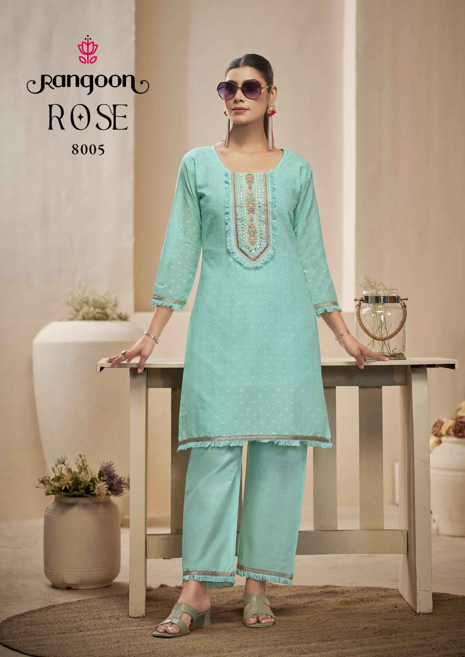 Rangoon Rose Cotton Kurti With Bottom Wholesale Rate ( 6 Pcs Catalog )