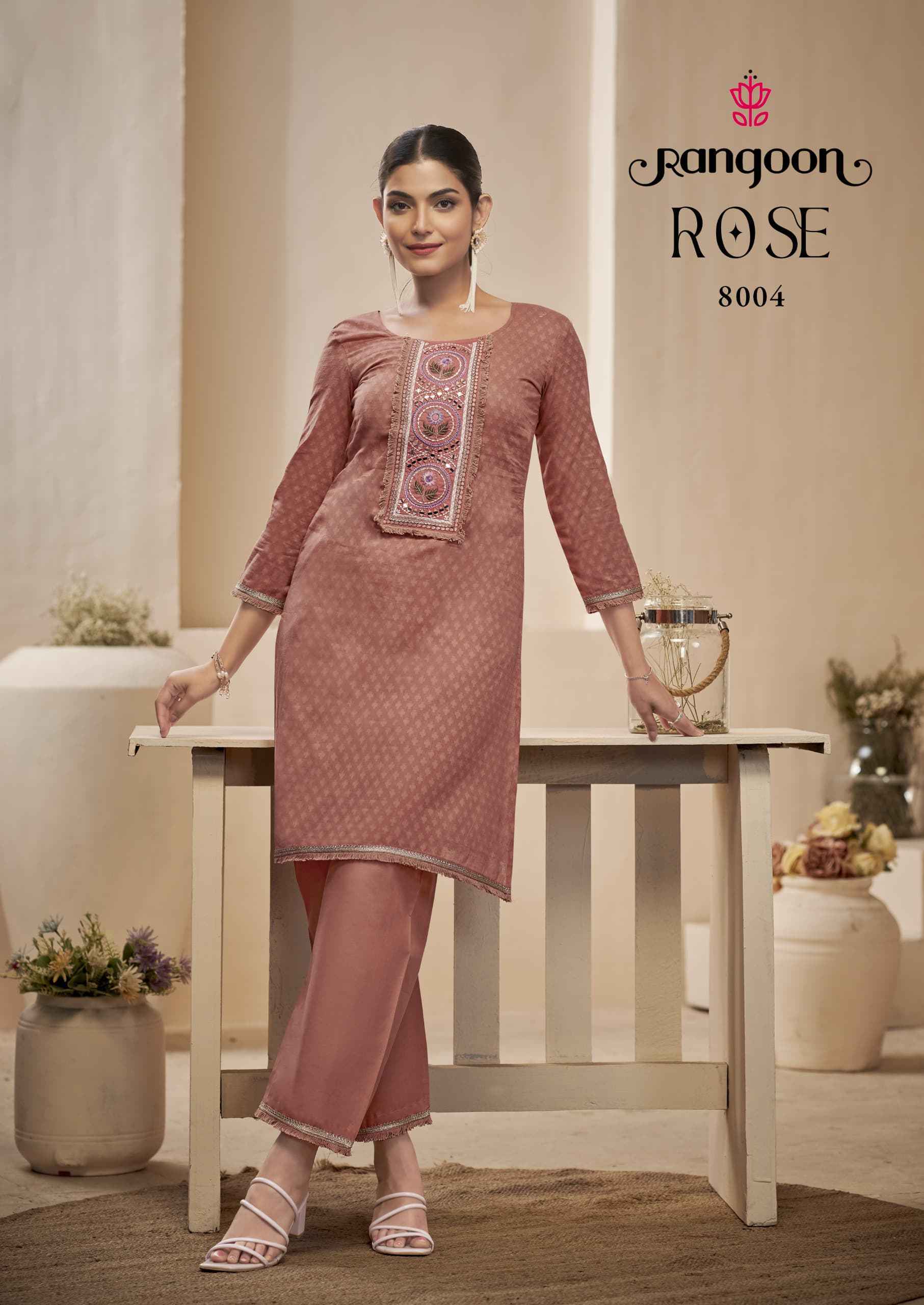 Rangoon Rose Cotton Kurti With Bottom Wholesale Rate ( 6 Pcs Catalog )