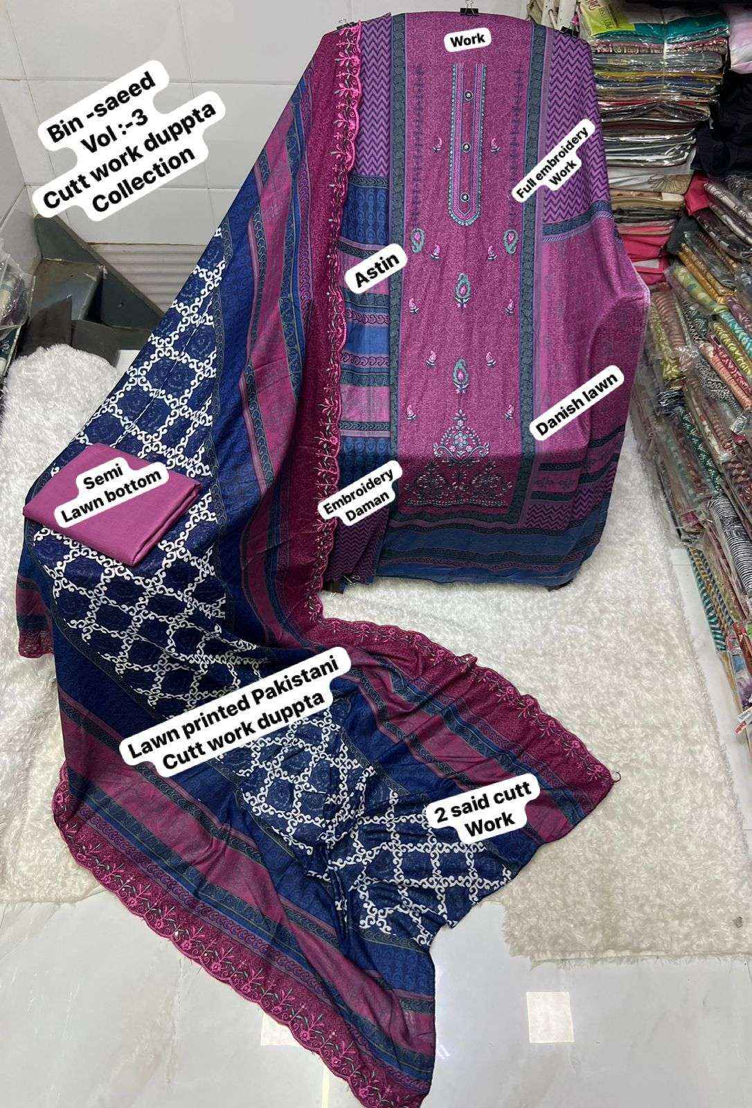 SF BIN SAEED VOL 3 COTTON DIGITAL PRINT WITH HEAVY EMBROIDERED SUIT WHOLESALE PRICE ( 8 PCS CATALOG )