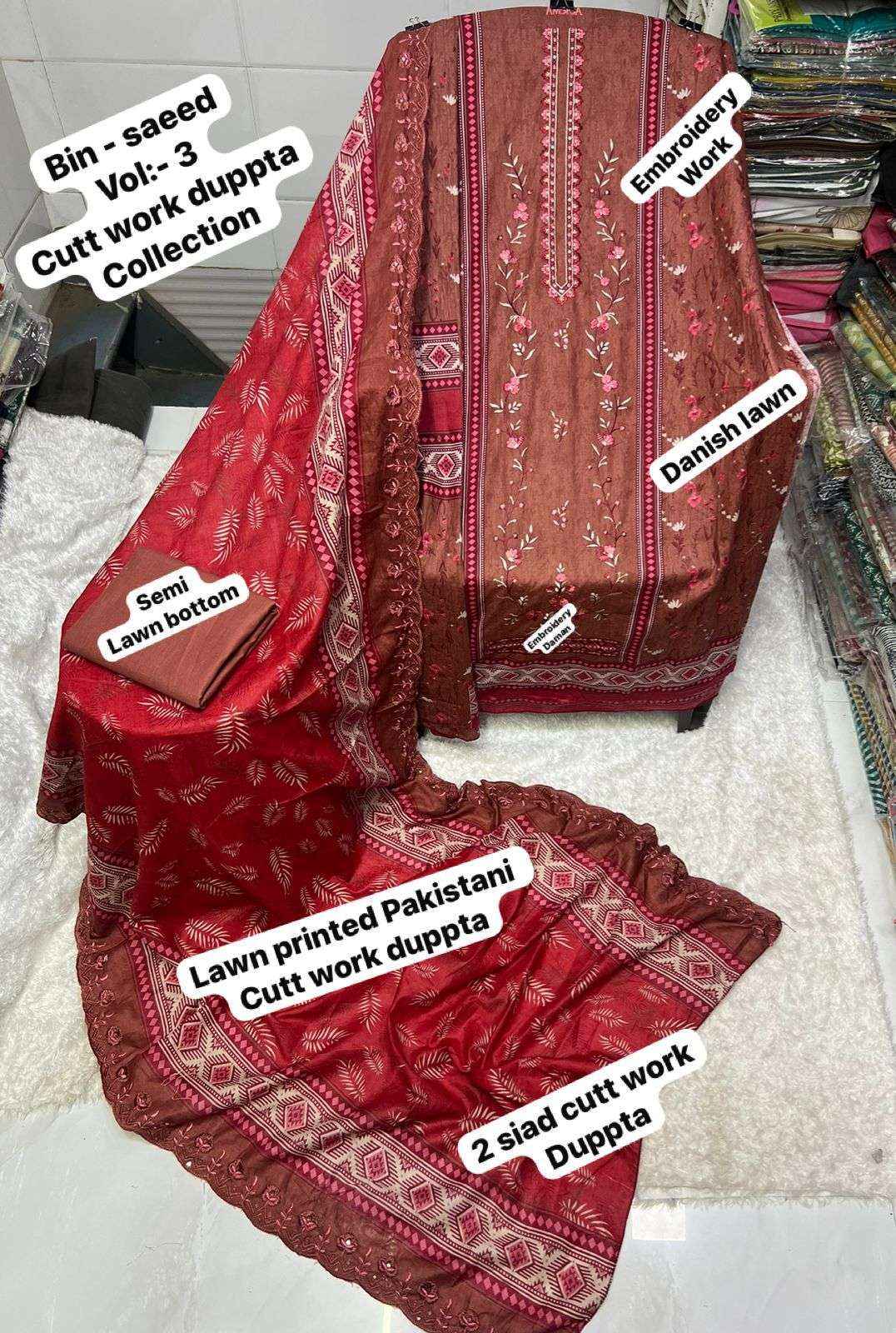 SF BIN SAEED VOL 3 COTTON DIGITAL PRINT WITH HEAVY EMBROIDERED SUIT WHOLESALE PRICE ( 8 PCS CATALOG )