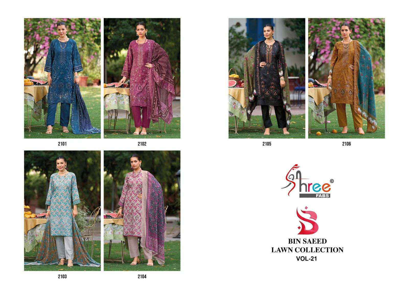 Shree Fabs Bin Saeed Lawn Collection Vol 21 Cotton Salwar Kameez Wholesale Rate ( 6 Pcs Catalog )
