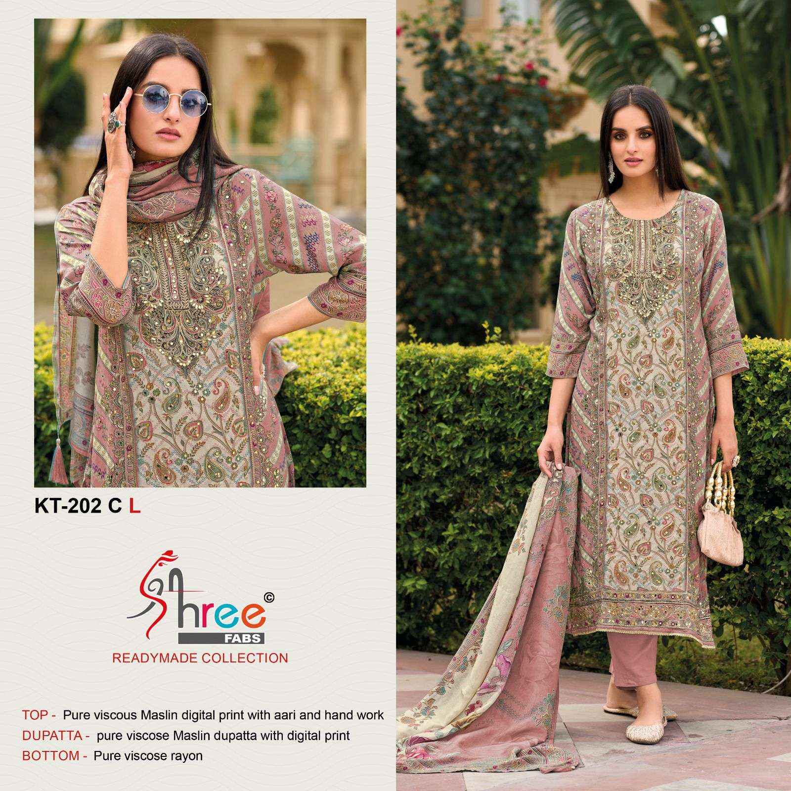SHREE FABS KT 202 VISCOSE DIGITAL PRINT WITH HAND WORK DESIGNER SUIT WHOLESALE RATE ( 4 PCS CATALOG )