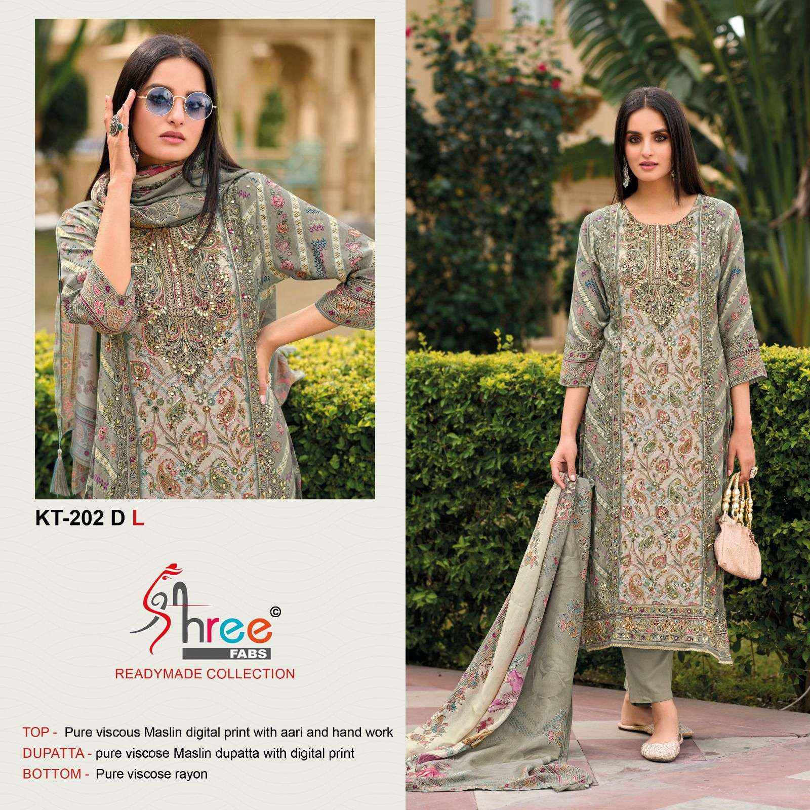 SHREE FABS KT 202 VISCOSE DIGITAL PRINT WITH HAND WORK DESIGNER SUIT WHOLESALE RATE ( 4 PCS CATALOG )