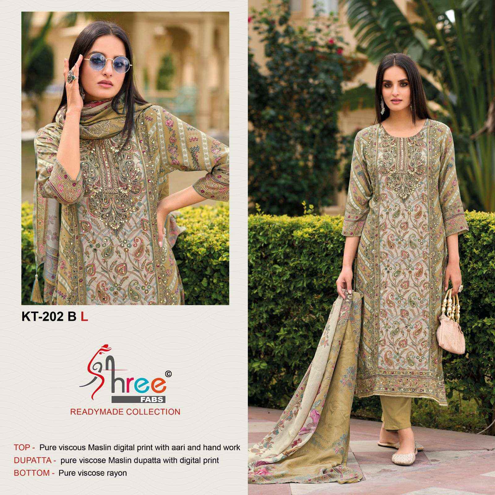 SHREE FABS KT 202 VISCOSE DIGITAL PRINT WITH HAND WORK DESIGNER SUIT WHOLESALE RATE ( 4 PCS CATALOG )