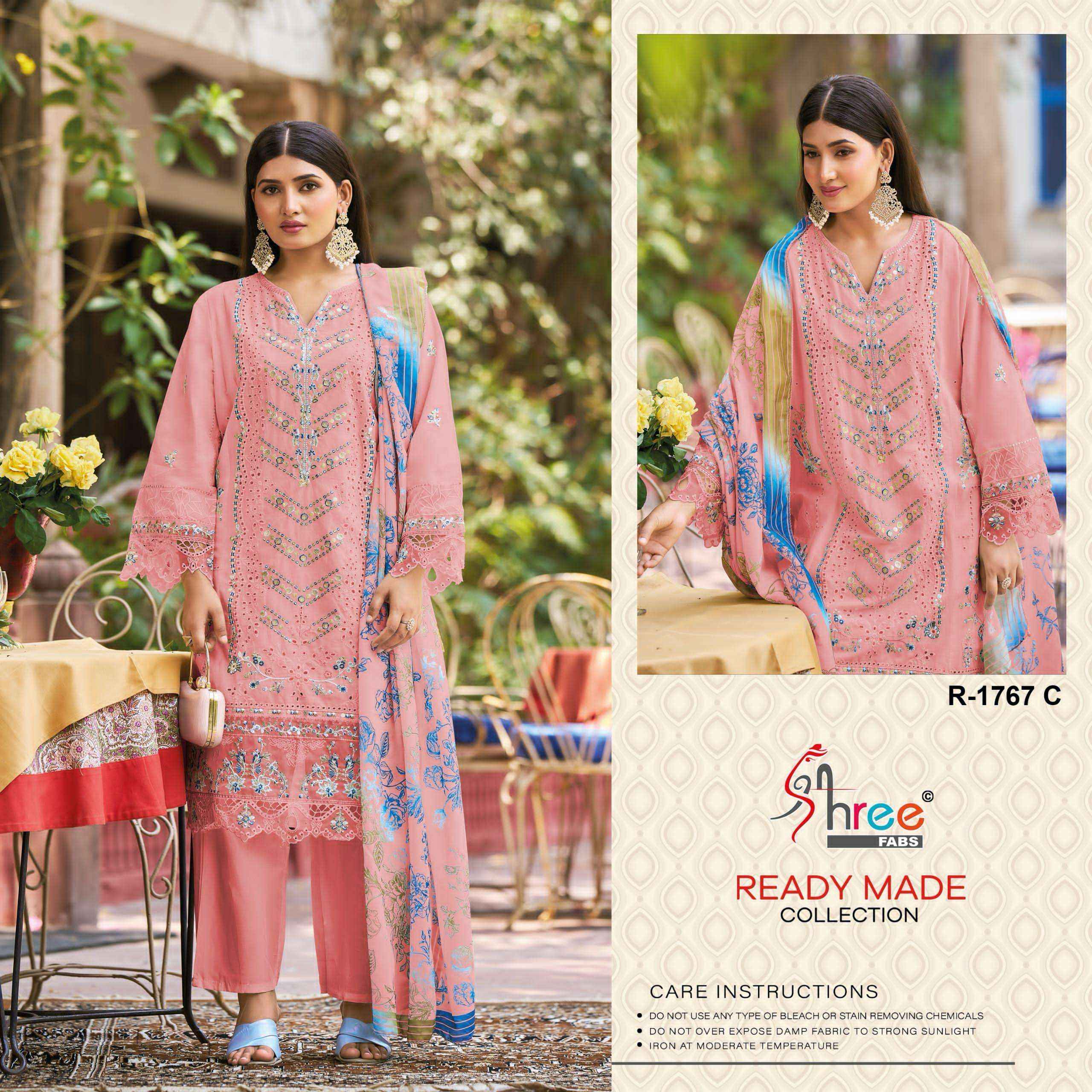 SHREE FABS R 1767 COTTON EMBROIDERED PAKISTANI DRESS WHOLESALE RATE ( 4 PCS CATALOG )