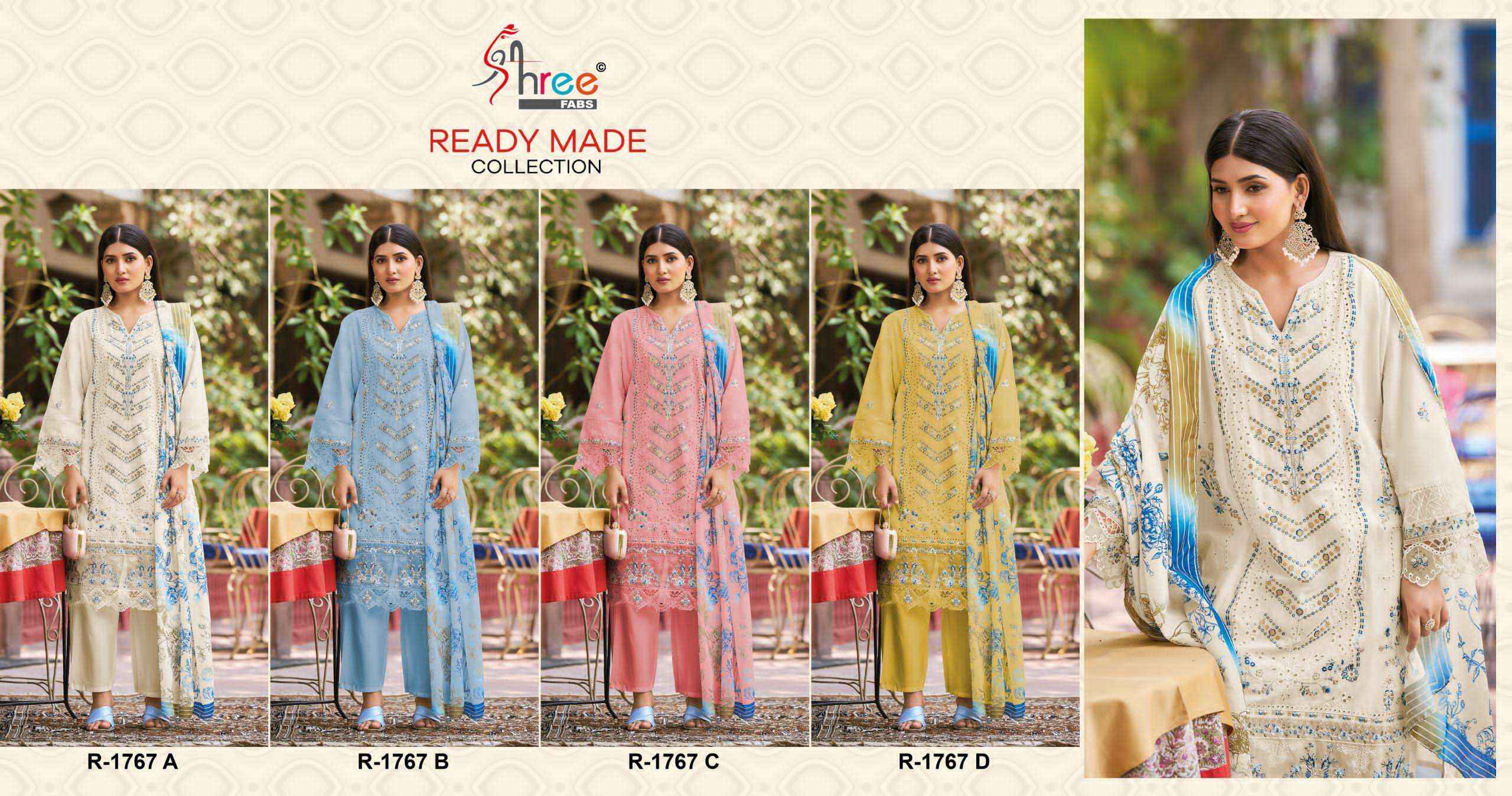 SHREE FABS R 1767 COTTON EMBROIDERED PAKISTANI DRESS WHOLESALE RATE ( 4 PCS CATALOG )