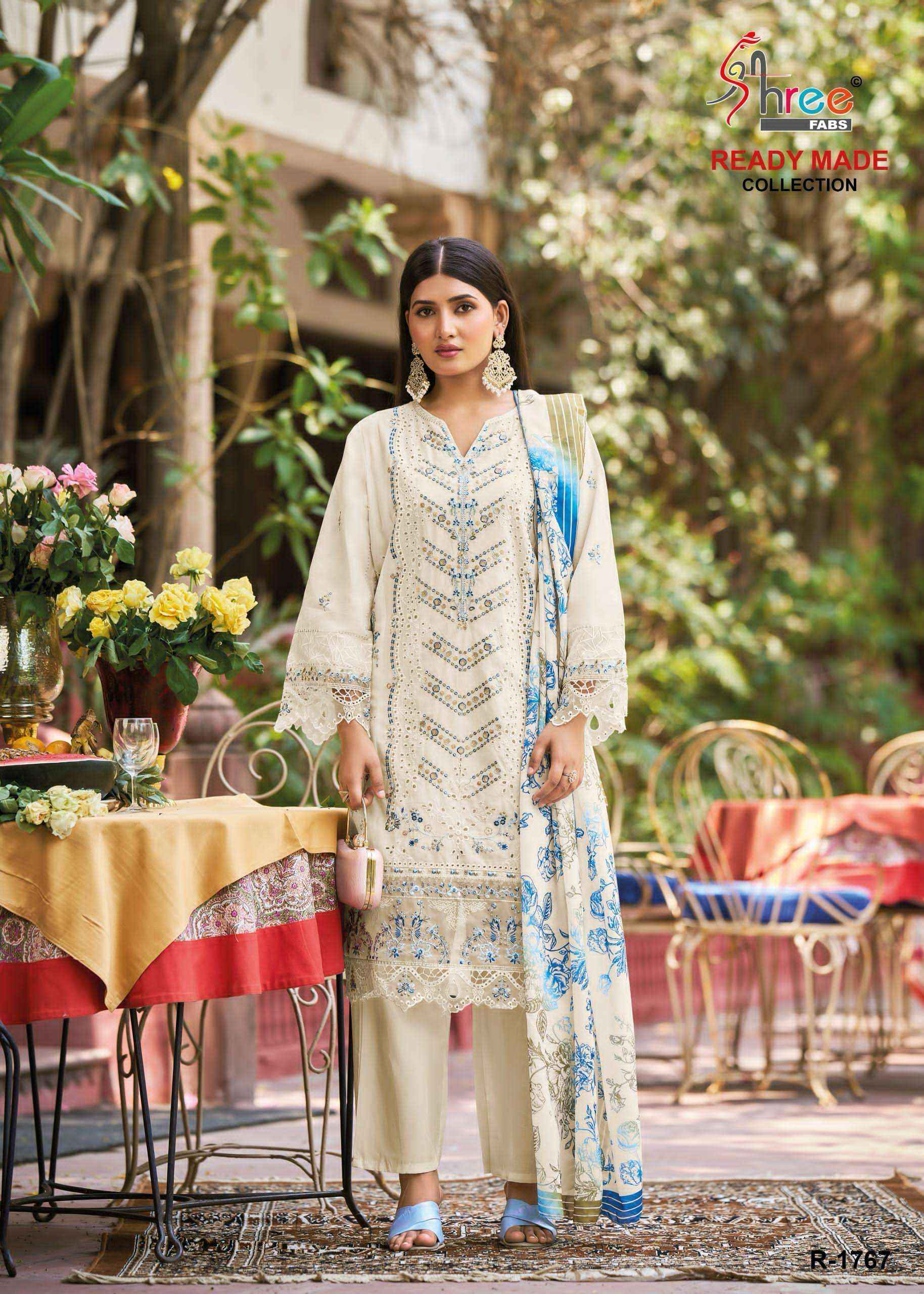 SHREE FABS R 1767 COTTON EMBROIDERED PAKISTANI DRESS WHOLESALE RATE ( 4 PCS CATALOG )