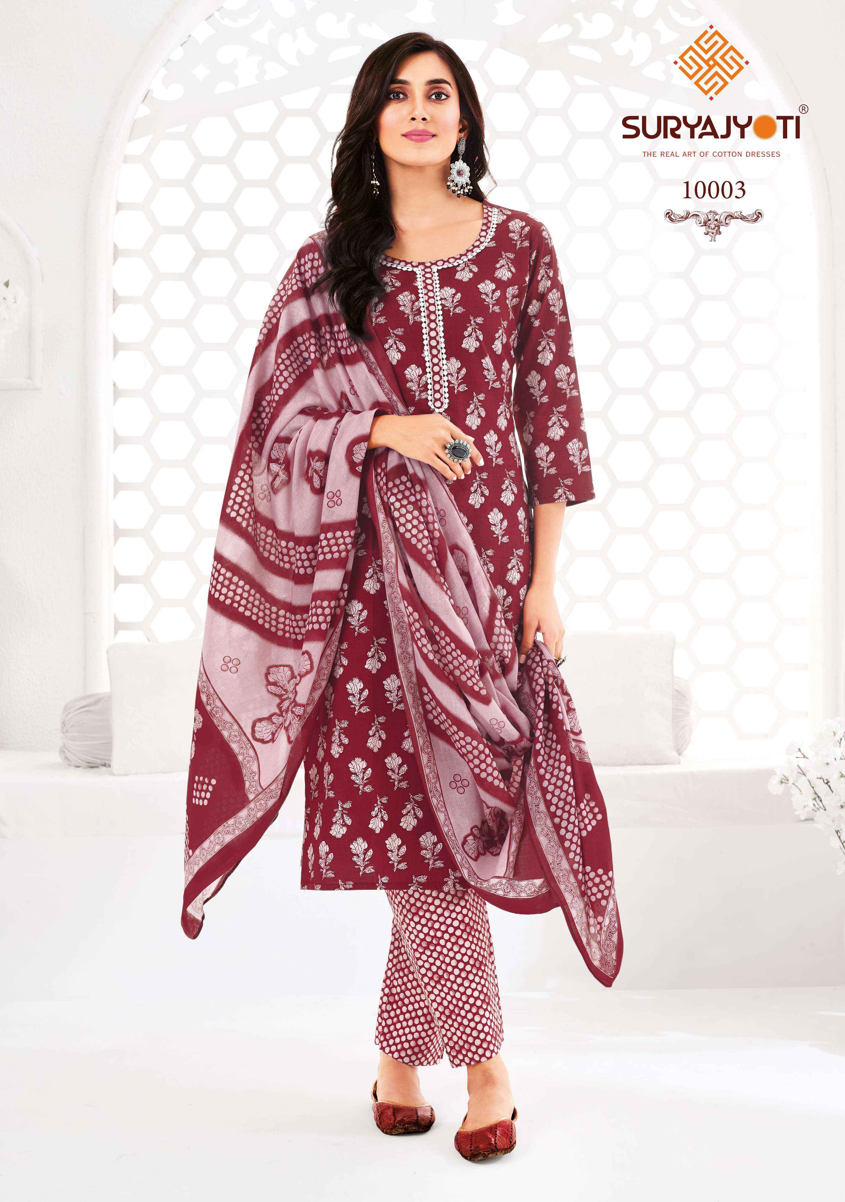 SURYAJYOTI PREYASI VOL 10 COTTON JAIPURI PRINT SALWAR KAMEEZ WHOLESALE RATE ( 10 PCS CATALOG )