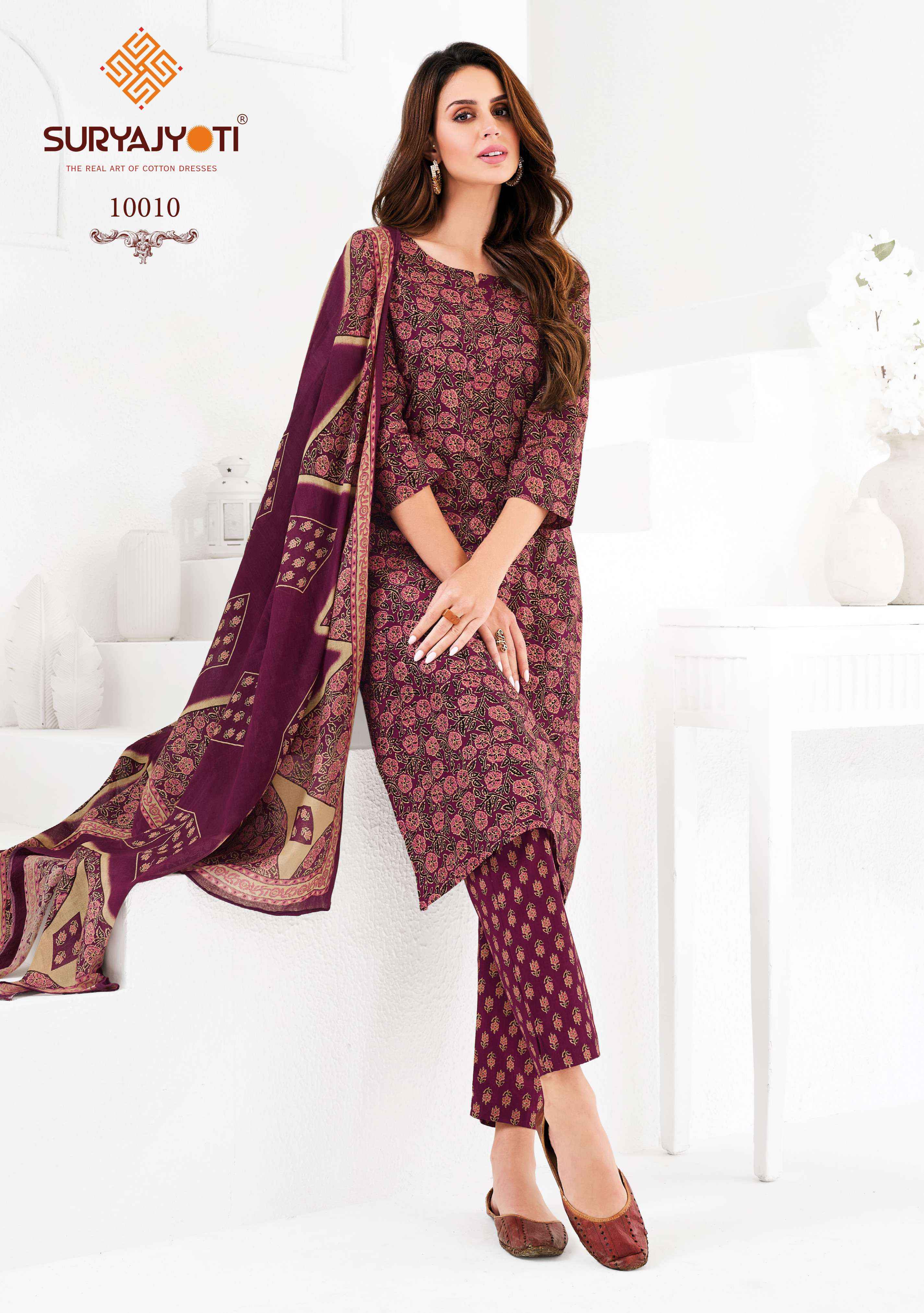 SURYAJYOTI PREYASI VOL 10 COTTON JAIPURI PRINT SALWAR KAMEEZ WHOLESALE RATE ( 10 PCS CATALOG )
