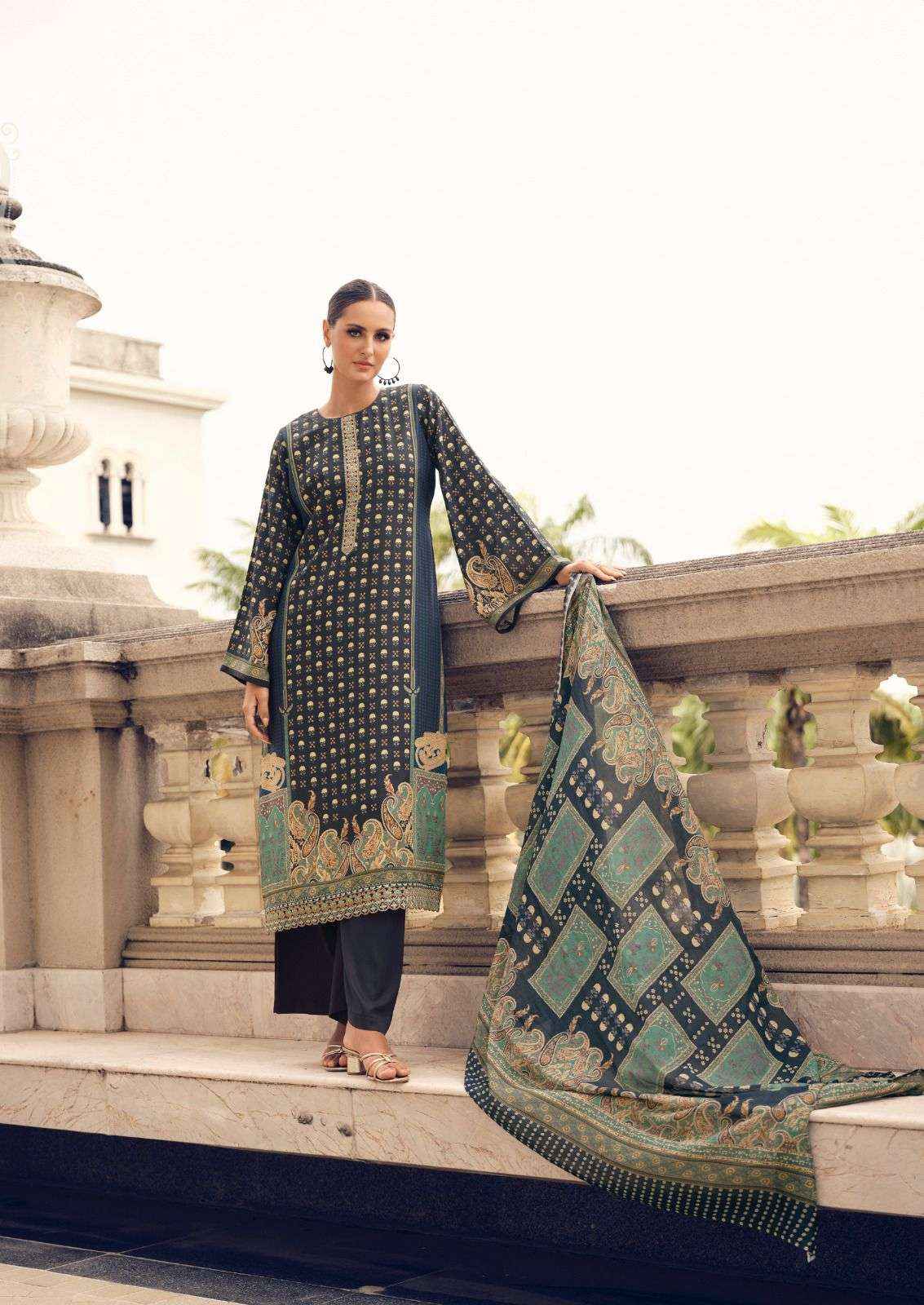 THE HERMITAGE SHOP PAISELY VISCOSE FANCY EMBROIDERY WORK SUIT ( 6 PCS CATALOGUE )